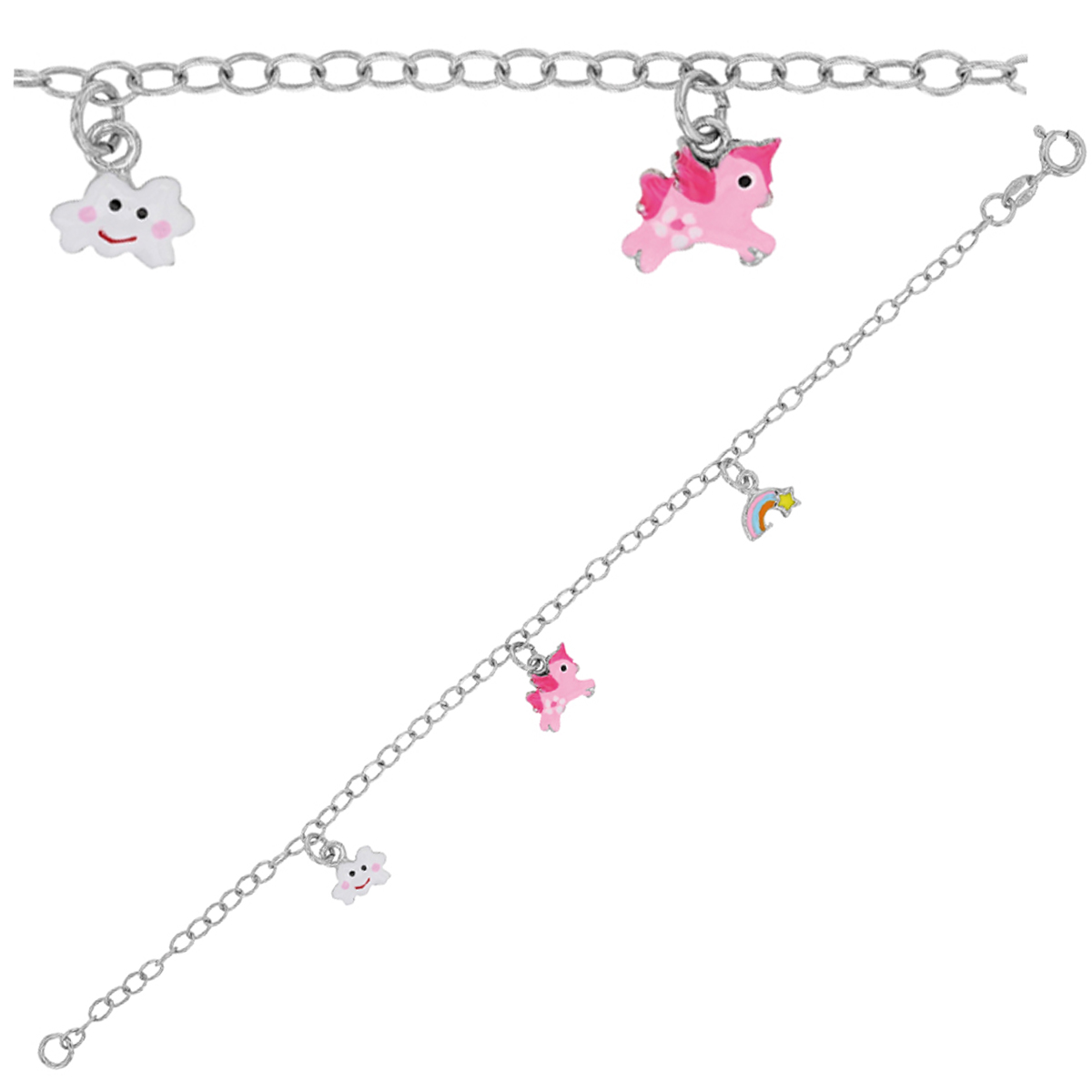 Bracelet artisanal enfant \'Licorne My Unicorn\' blanc rose argenté S&B - 16 cm, 8x7 mm - [R0410]