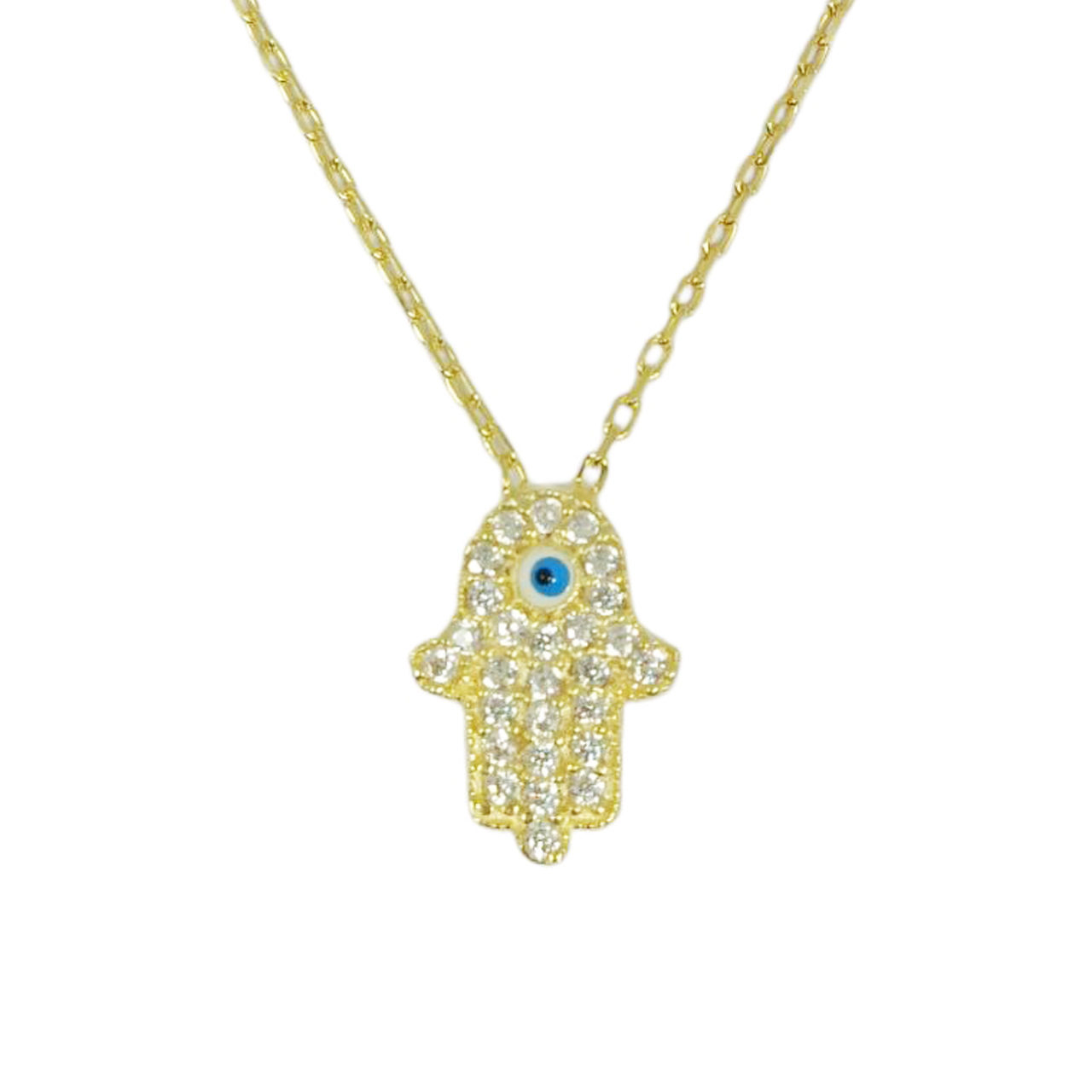 Collier Argent \'Main de Fatma\' blanc doré - 12x9 mm  - [R9922]