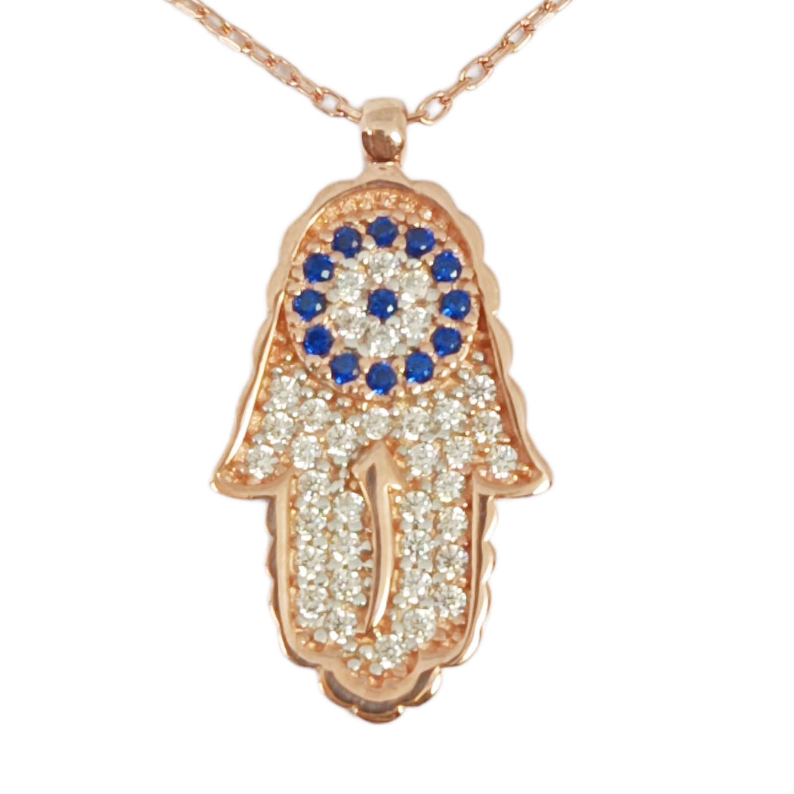 Collier Argent \'Fatma\' bleu blanc rosé - 20x12 mm  - [S0150]