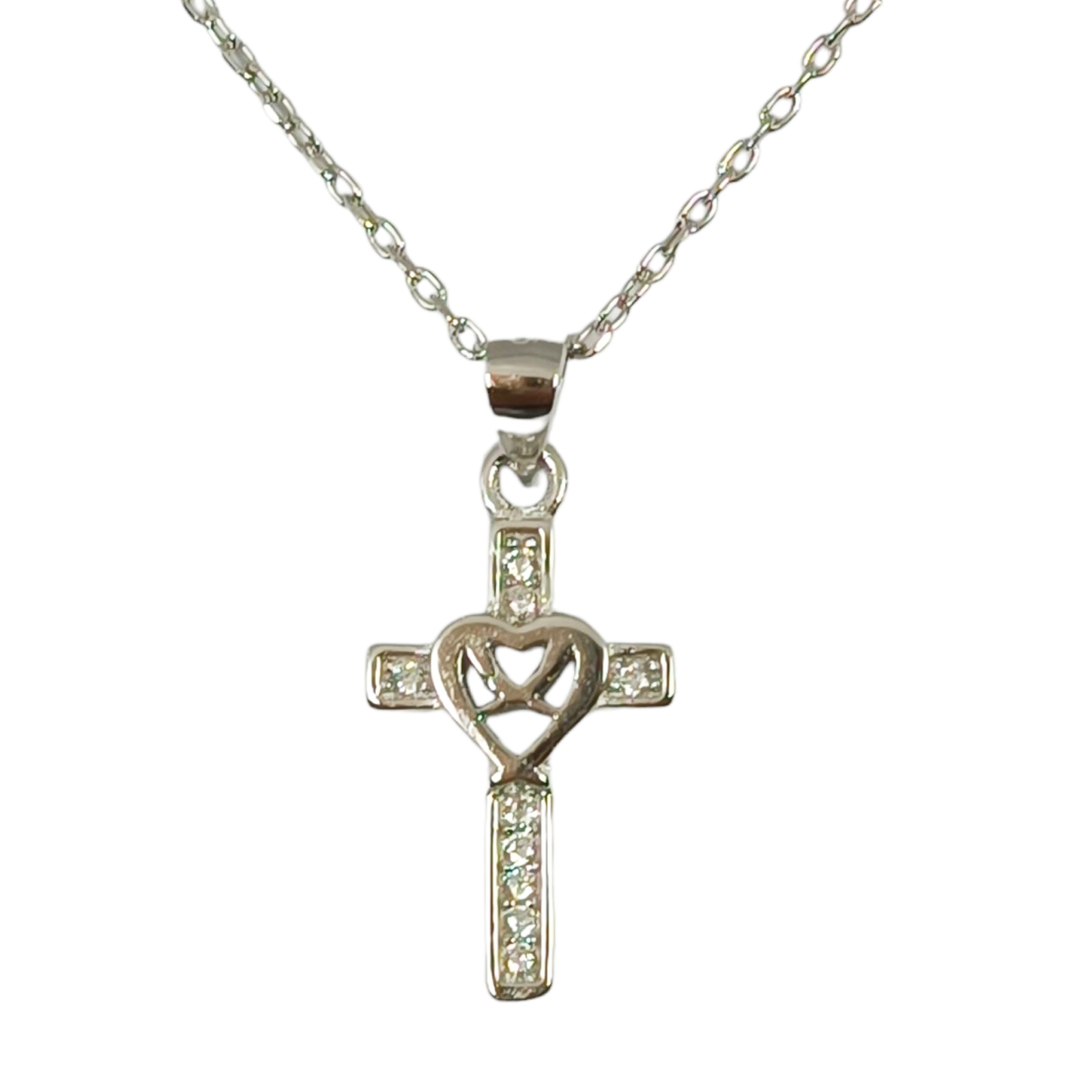 Collier Argent \'Croix\' blanc doré - 15x10 mm - [S0153]