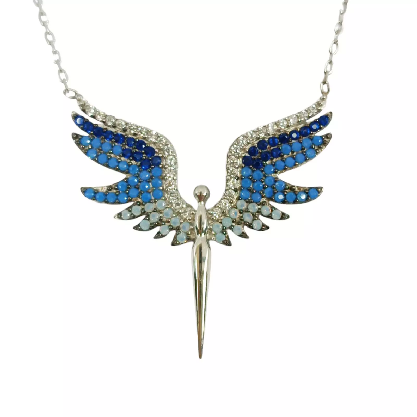 les trésors de lily Collier argent 'Ange Gardien' bleu argenté (rhodié) 28x28 mm [S0158]