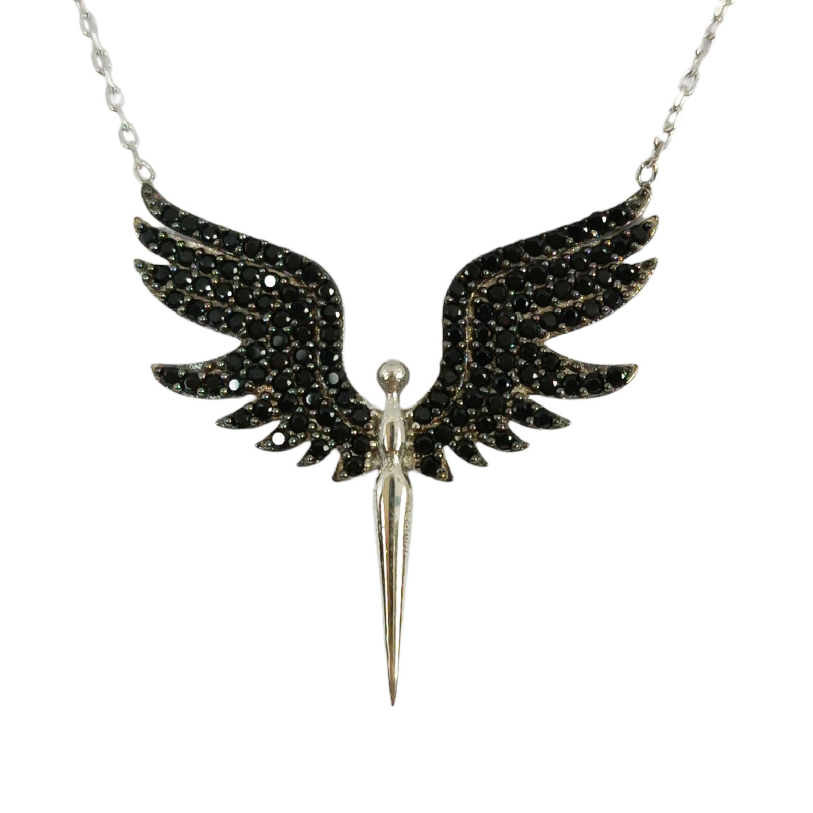 Collier argent \'Ange Gardien\' noir argenté (rhodié) - 28x28 mm - [S0159]