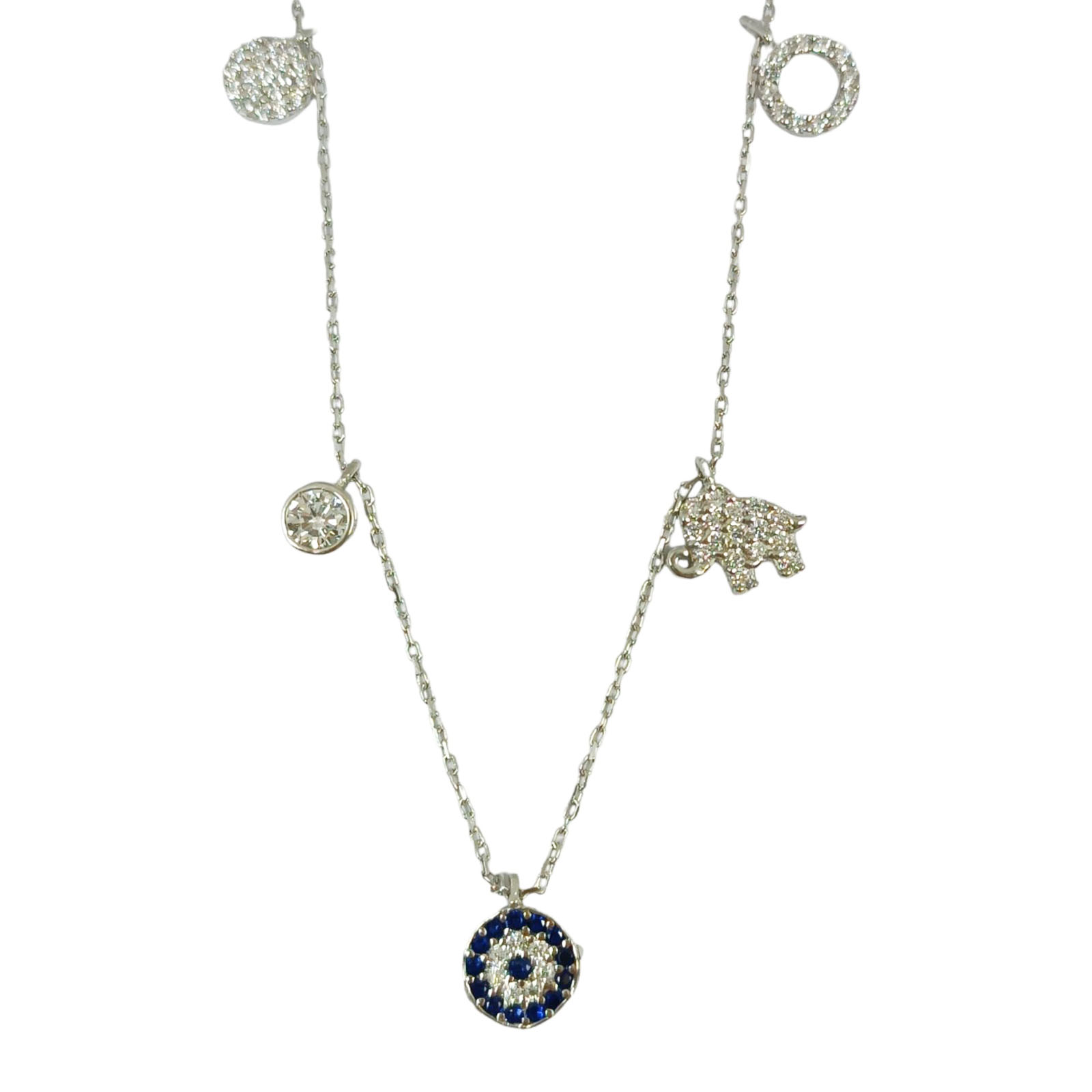 Collier Argent \'Fatma\' bleu argenté (rhodié) - 7 mm - [S0162]