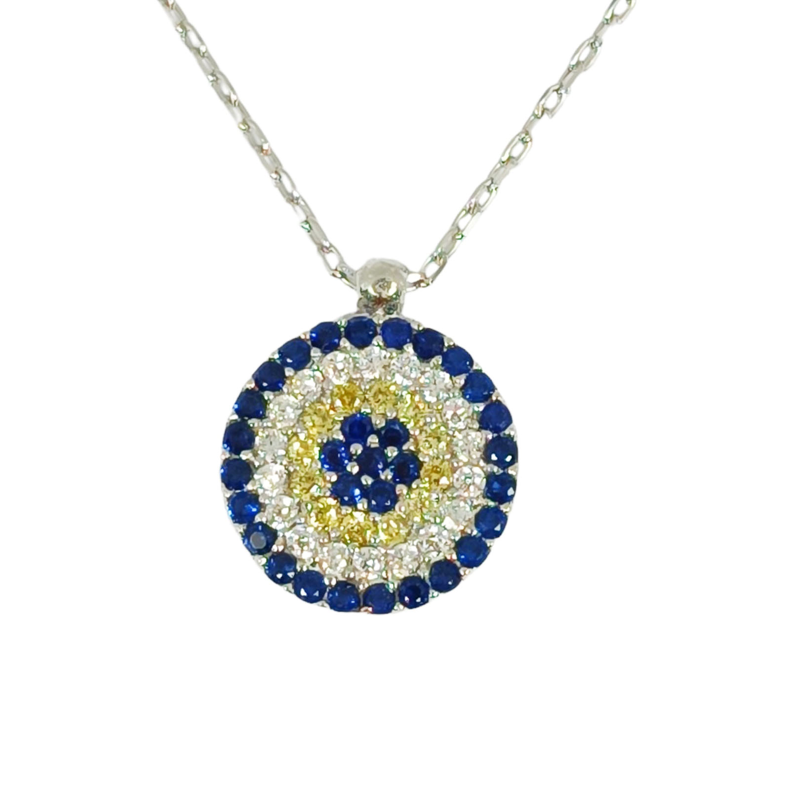 Collier Argent \'Fatma\' bleu argenté (rhodié)  - 10 mm  - [S0163]