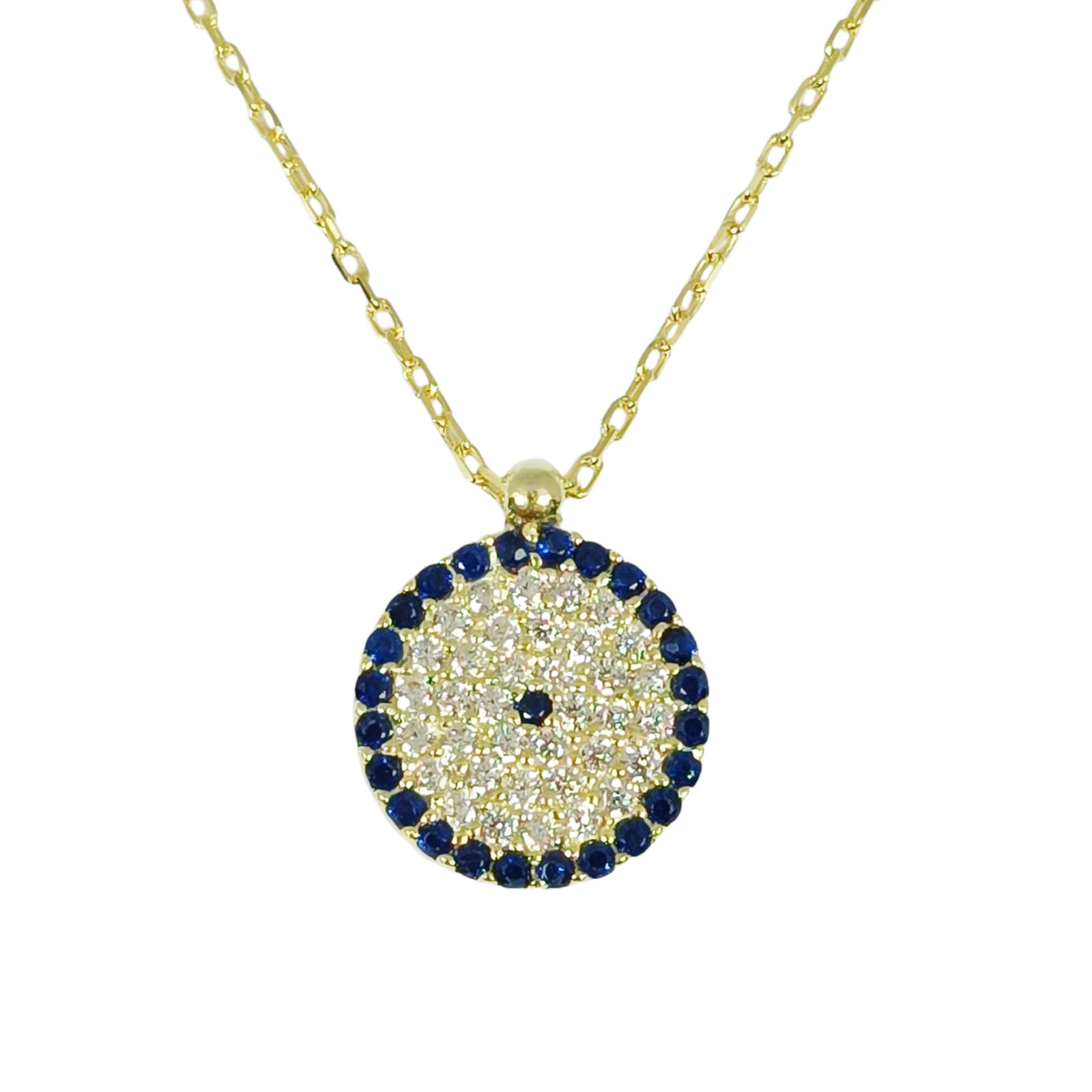 Collier Argent \'Fatma\' bleu doré  - 10 mm  - [S0166]