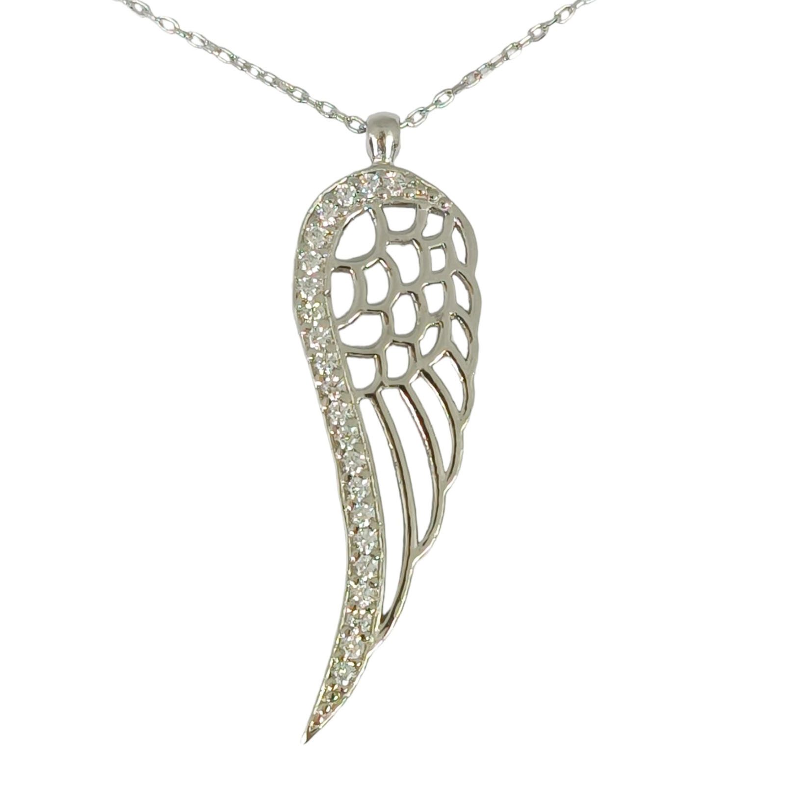 Collier Argent \'Les Ailes d\'Ange\' blanc argenté (rhodié) - 32x10 mm - [S0169]