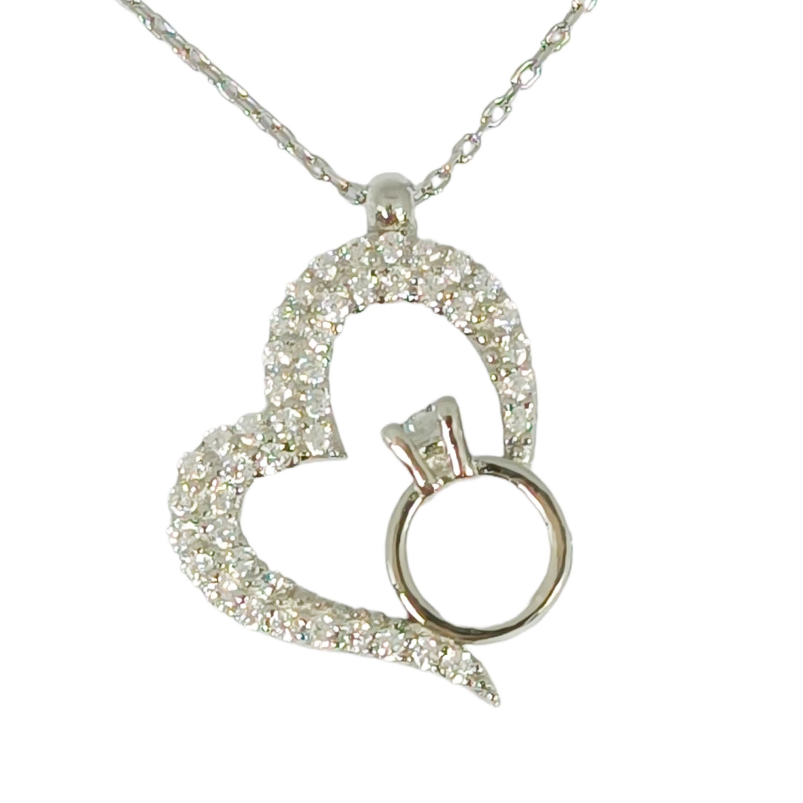 Collier Argent \'Love\' blanc argenté (rhodié) - 17x15 mm - [S0170]