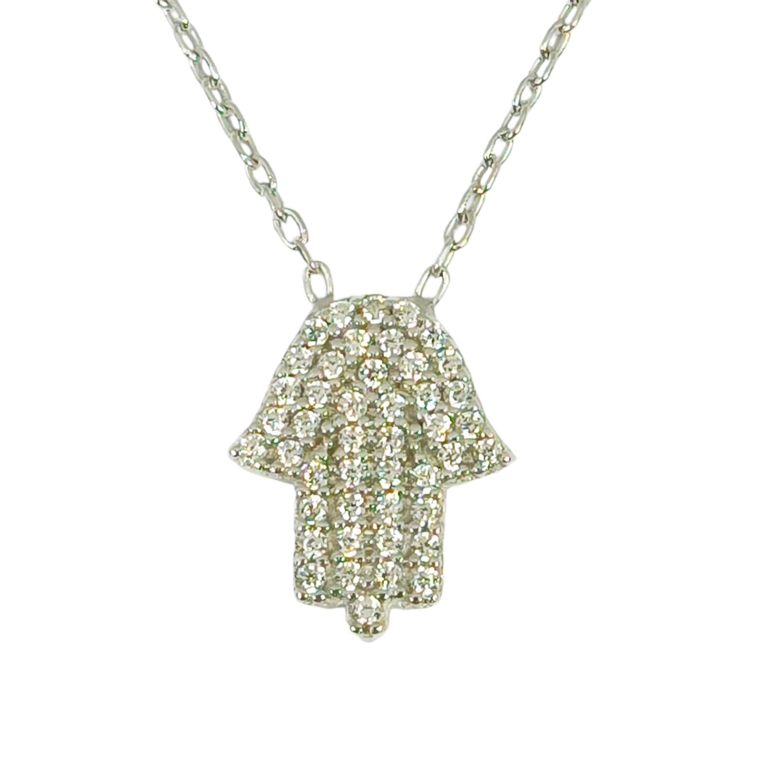 Collier Argent \'Main de Fatma\' blanc argenté (rhodié) - 12x9 mm  - [S0176]