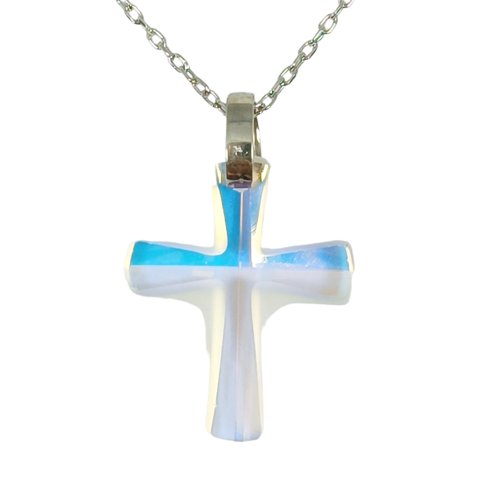 Collier Argent \'Croix\' blanc argenté (rhodié) - 18x15 mm - [S0177]