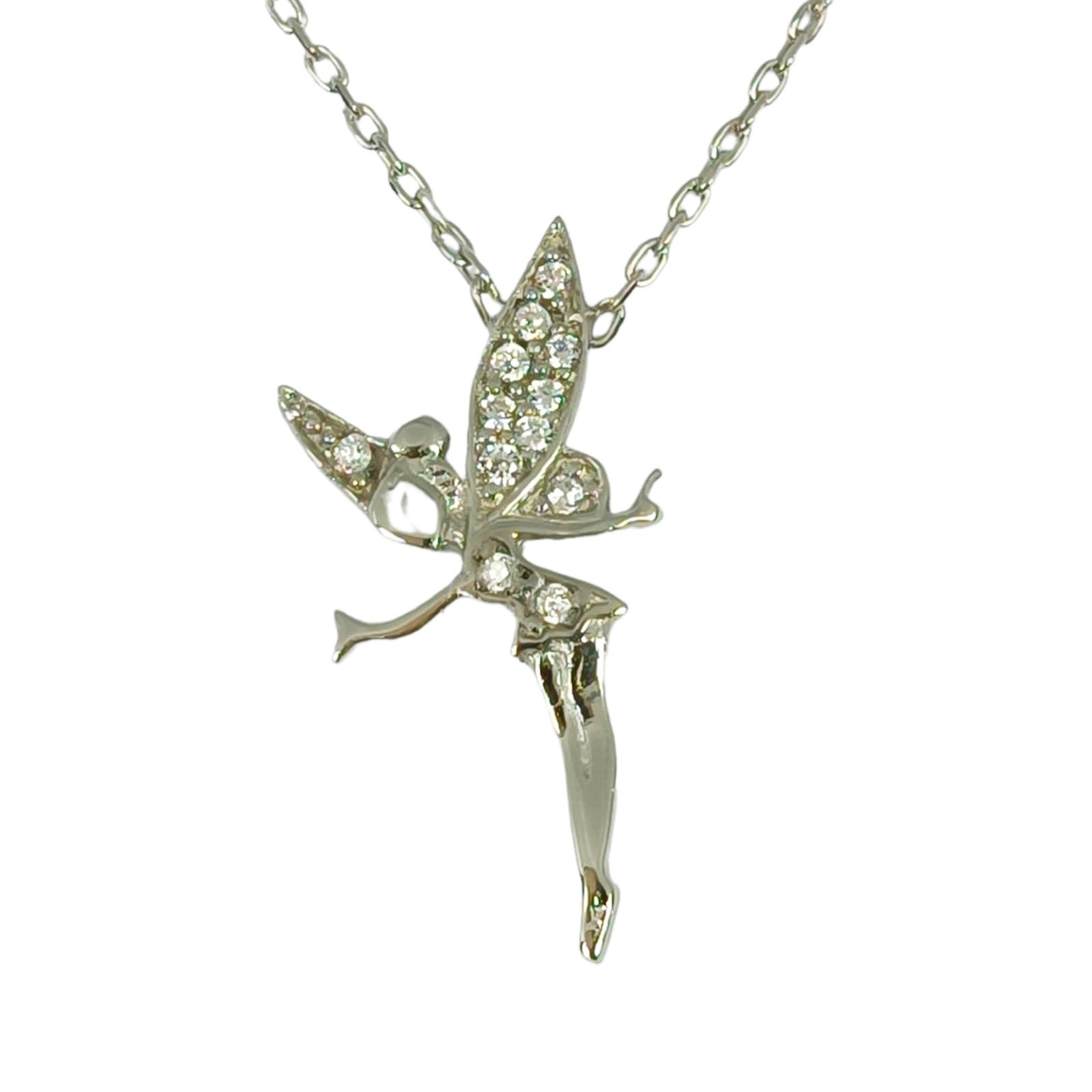 Collier Argent \'Fée Clochette\' blanc argenté (rhodié) - 22x10 mm - [S0179]