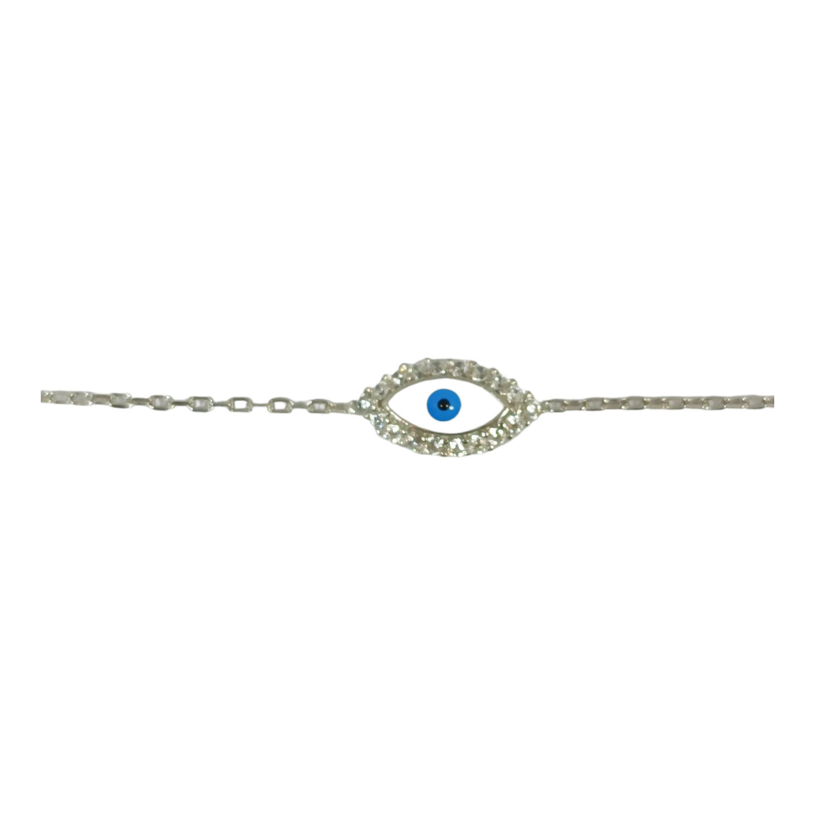 Bracelet argent \'Oeil de Fatma\' turquoise argenté (rhodié) - 10x6 mm - [S0183]