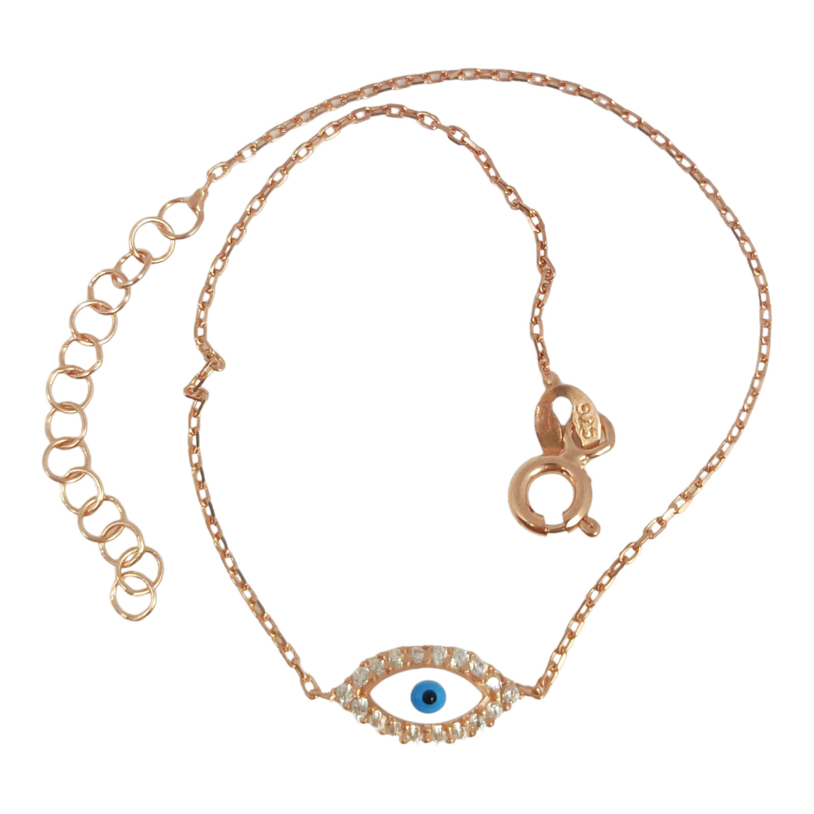 Bracelet argent \'Oeil de Fatma\' turquoise rosé - 10x6 mm - [S0184]