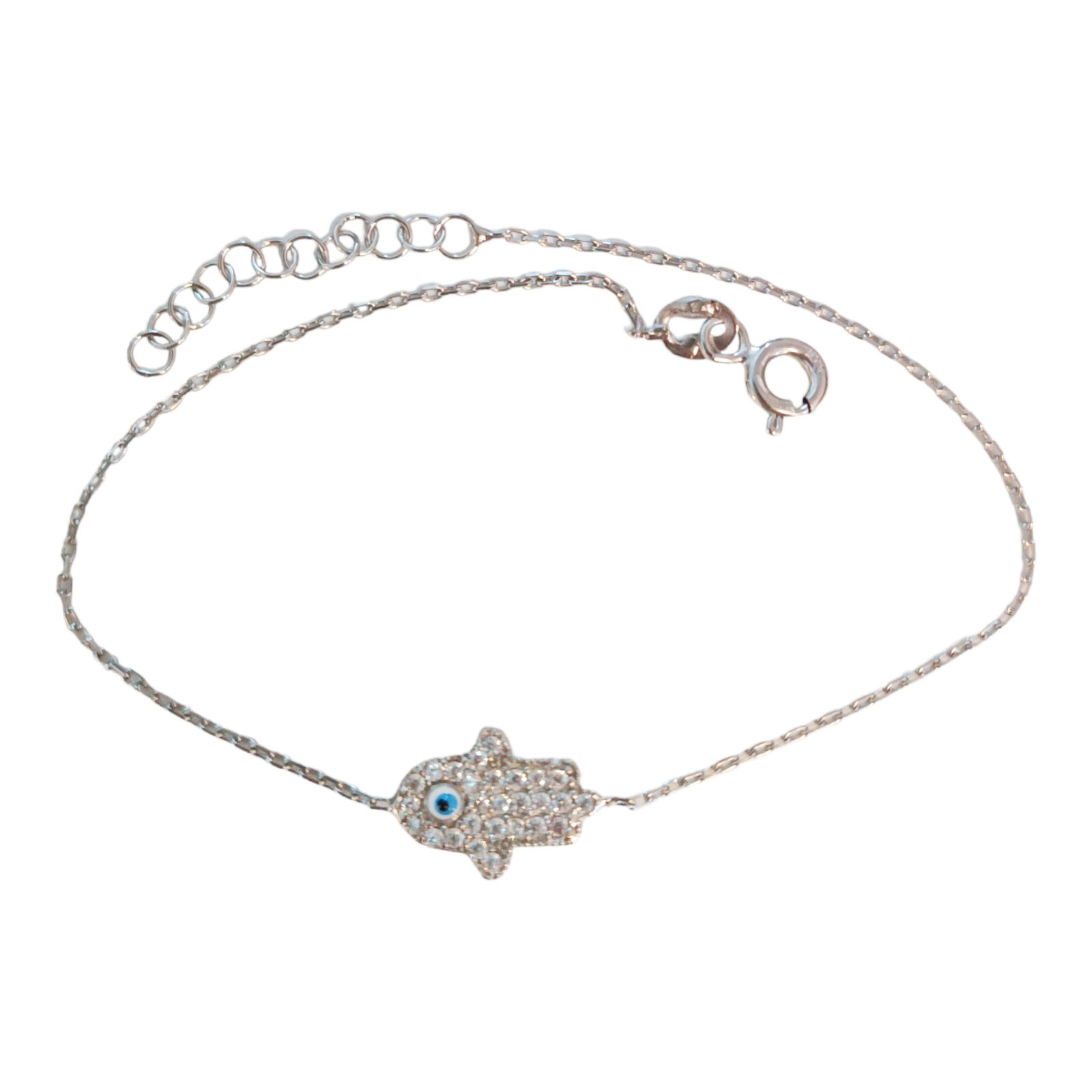 Bracelet argent \'Main de Fatma\' blanc argenté (rhodié) - 12x9 mm - [S0185]