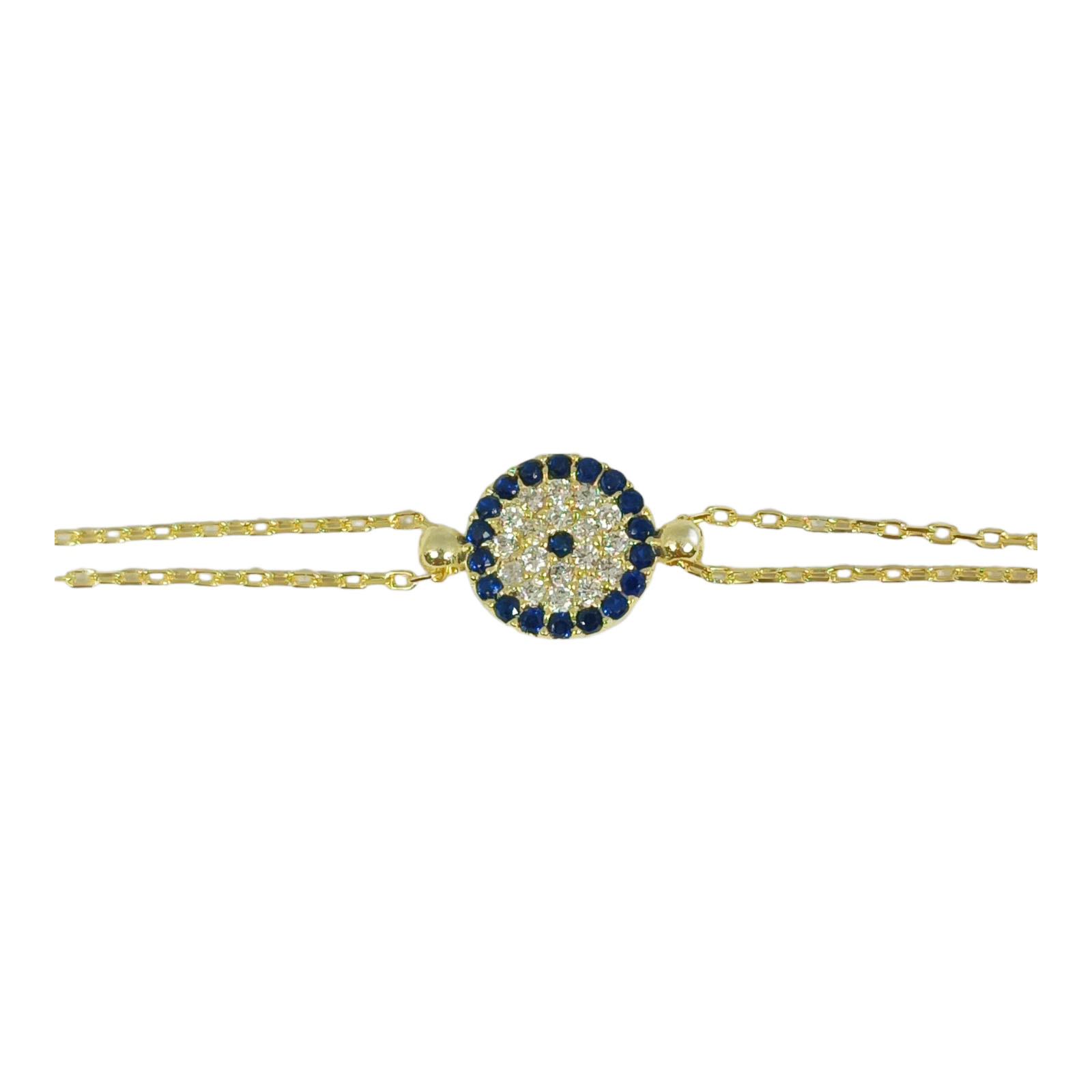 Bracelet argent double artisanal \'Fatma\' bleu doré - 8 mm - [S0187]
