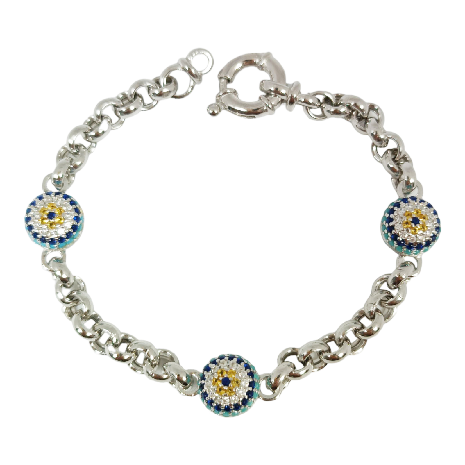Bracelet argent \'Fatma\' bleu argenté (rhodié) - 10 mm - [S0231]