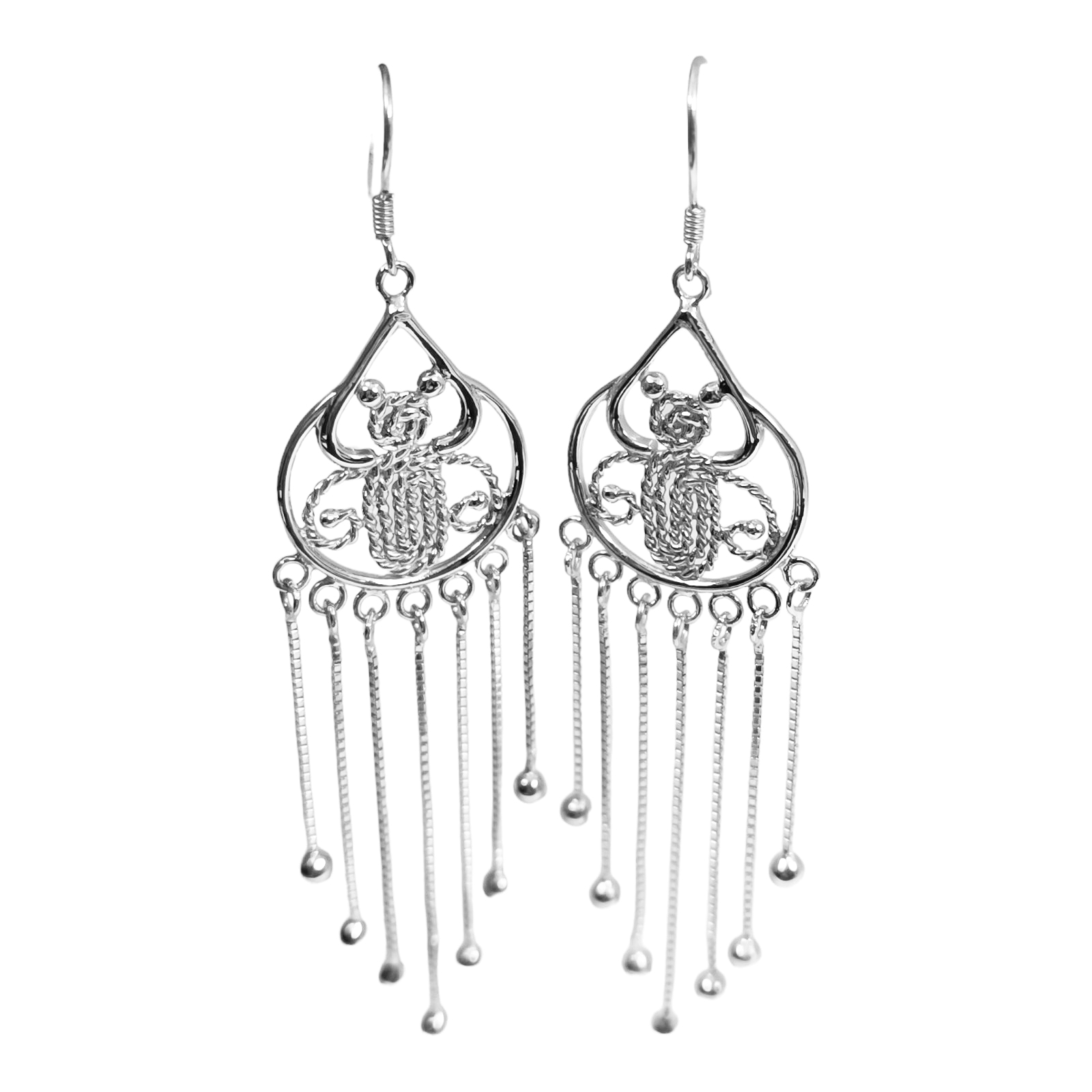 Boucles Argent \'Thai Beauty\' argenté (rhodié) - 7x2 cm - [F6243]
