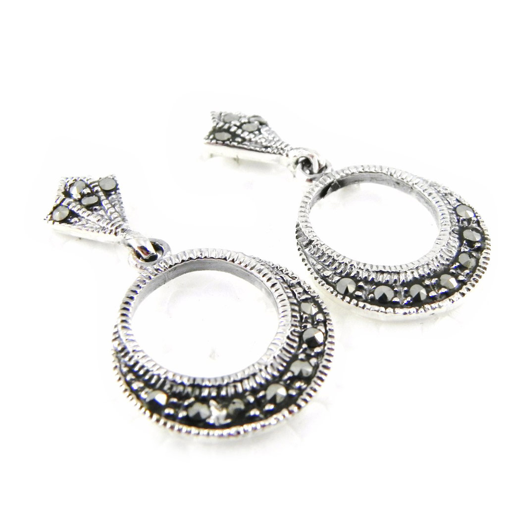 Boucles Argent \'Sappho\' marcassite - 30x17 mm - [H2516]