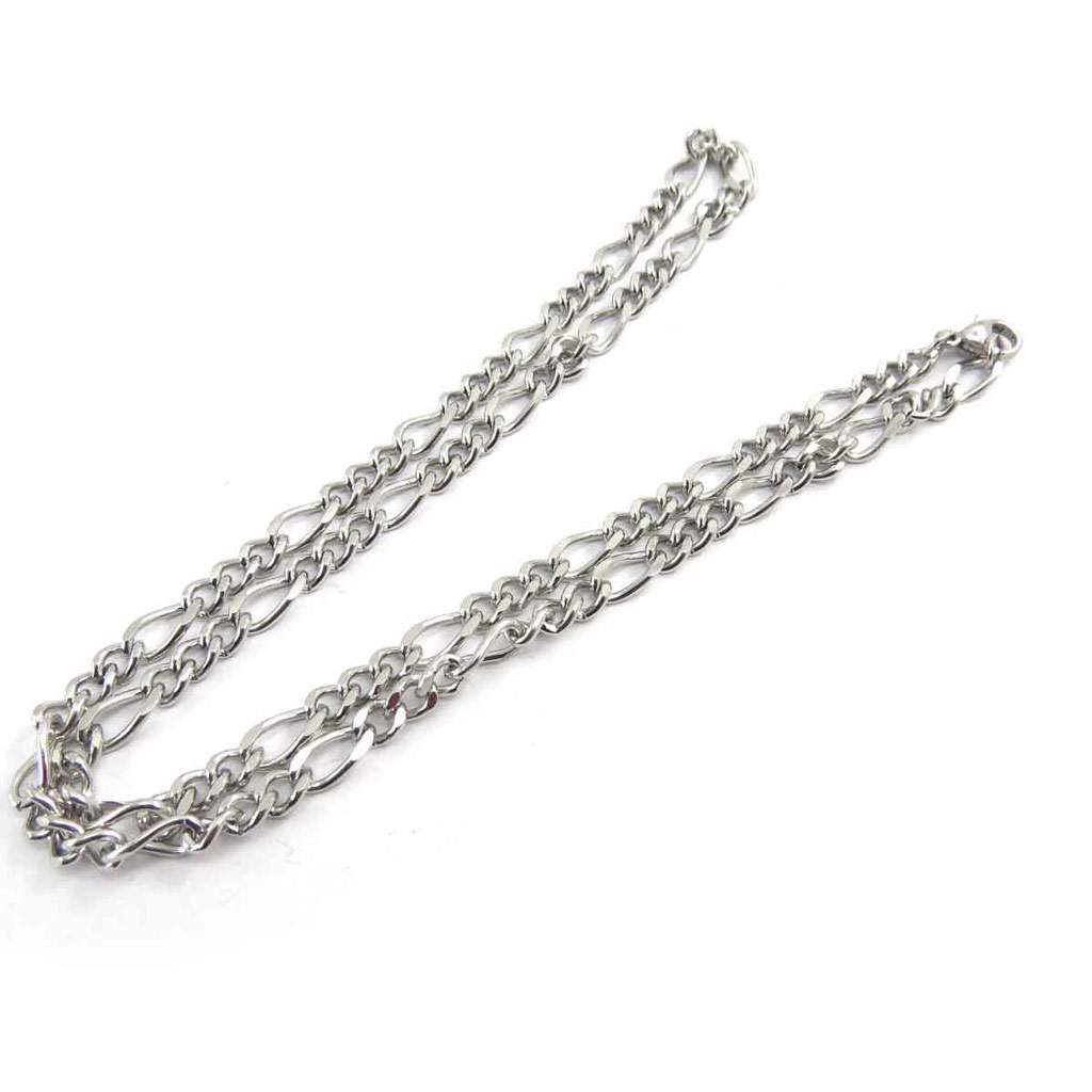 Collier acier \'Maille Figaro\' argenté - 52 cm 5 mm - [J7046]