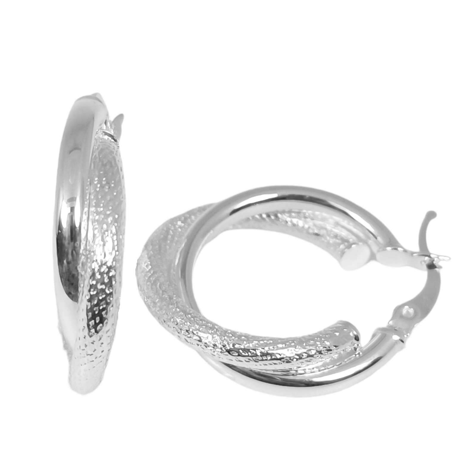 Créoles Argent double \'Chorégraphie\' argenté - 20 mm 3 mm - [S0258]