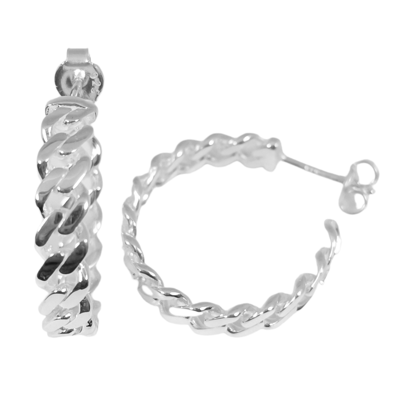 Créoles Argent \'Gourmette\' argenté - 20 mm 5 mm - [S0259]