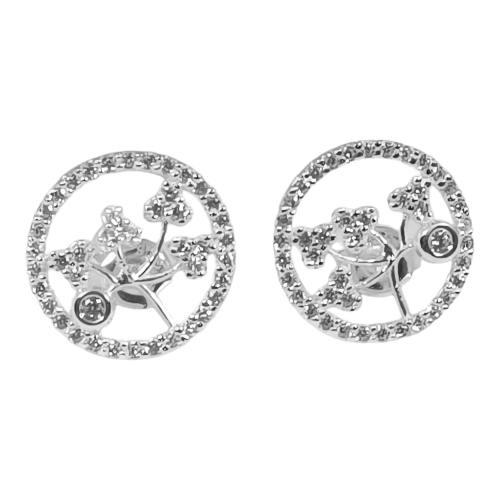 Boucles Argent \'Arbre de Vie\' blanc argenté - 15 mm - [S0264]