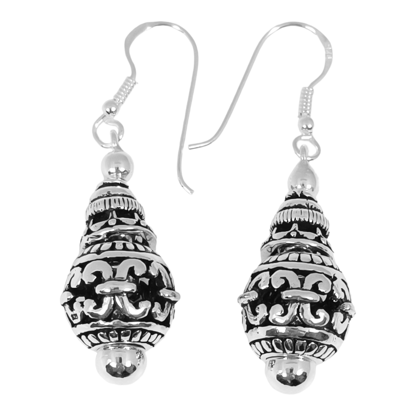 Boucles Argent artisanales \'Thaï Beauty\' argenté vieilli - 25x10 mm - [S0265]