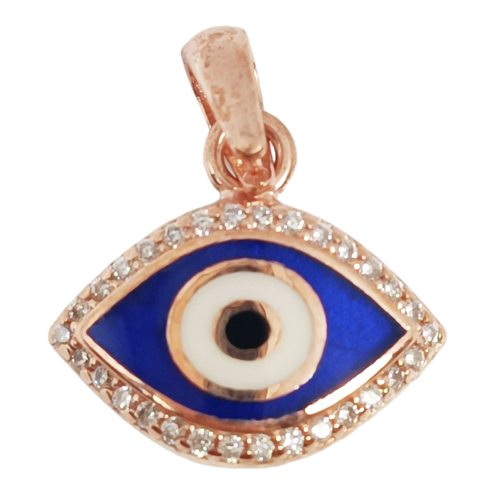 Pendentif Argent \'Oeil de Fatma\' bleu rosé - 18x10 mm - [S0279]