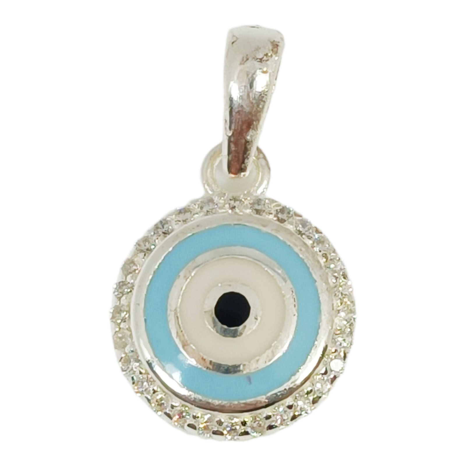 Pendentif Argent \'Fatma\' bleu ciel rosé - 12 mm - [S0282]