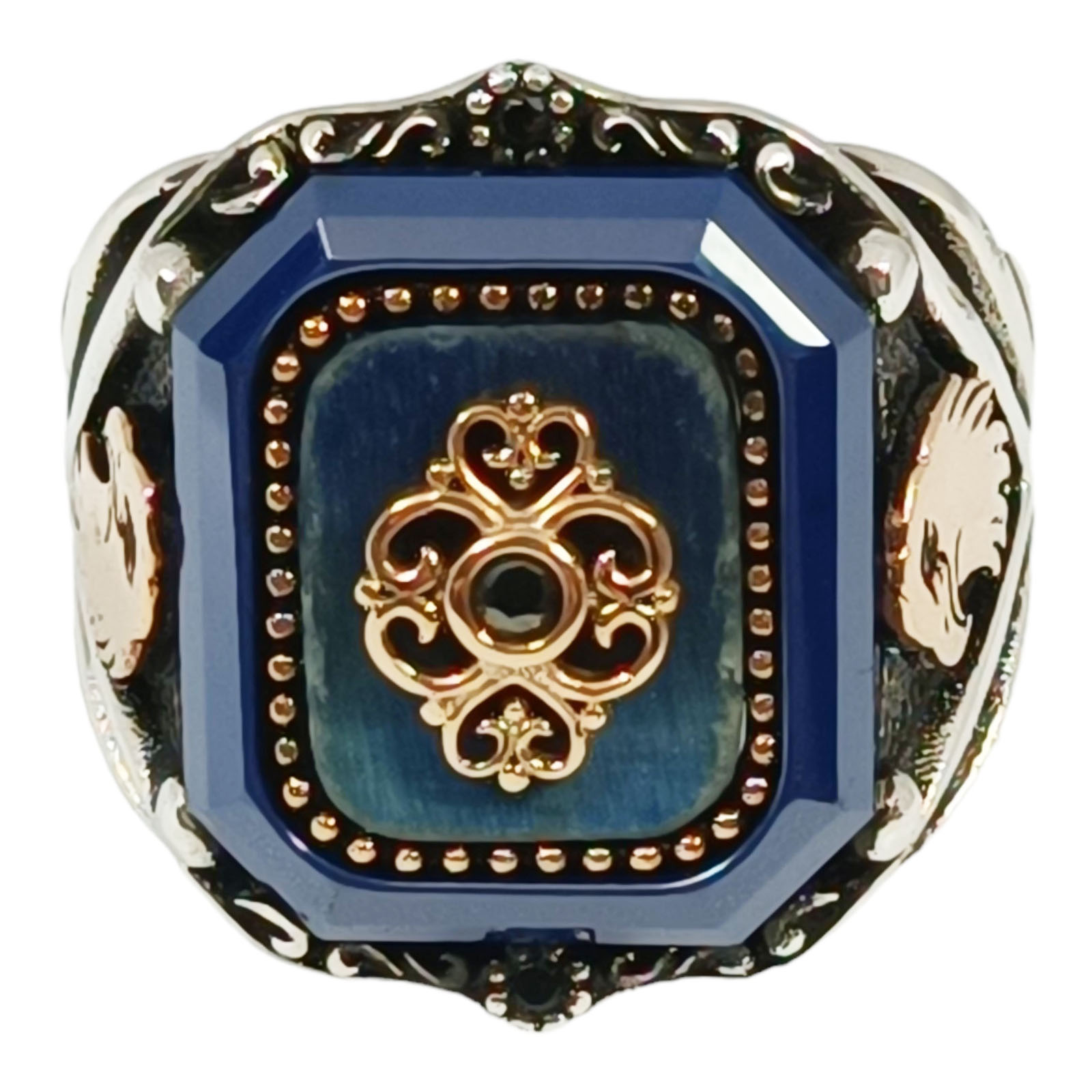 Bague Homme Argent \'Thorgal\' bleu argenté vieilli - 23x15 mm (aigle) - [S0294]
