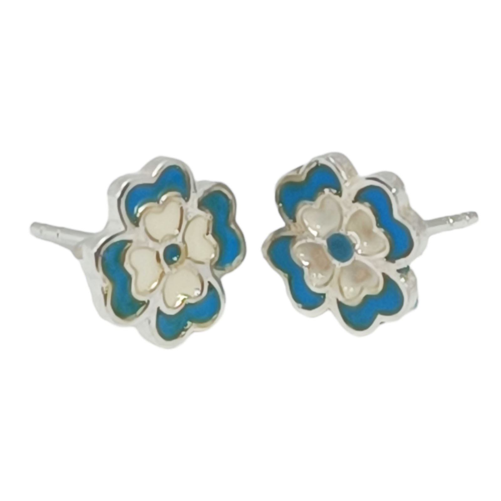 Boucles Argent \'Trèfle\' bleu argenté - 9 mm - [S0297]