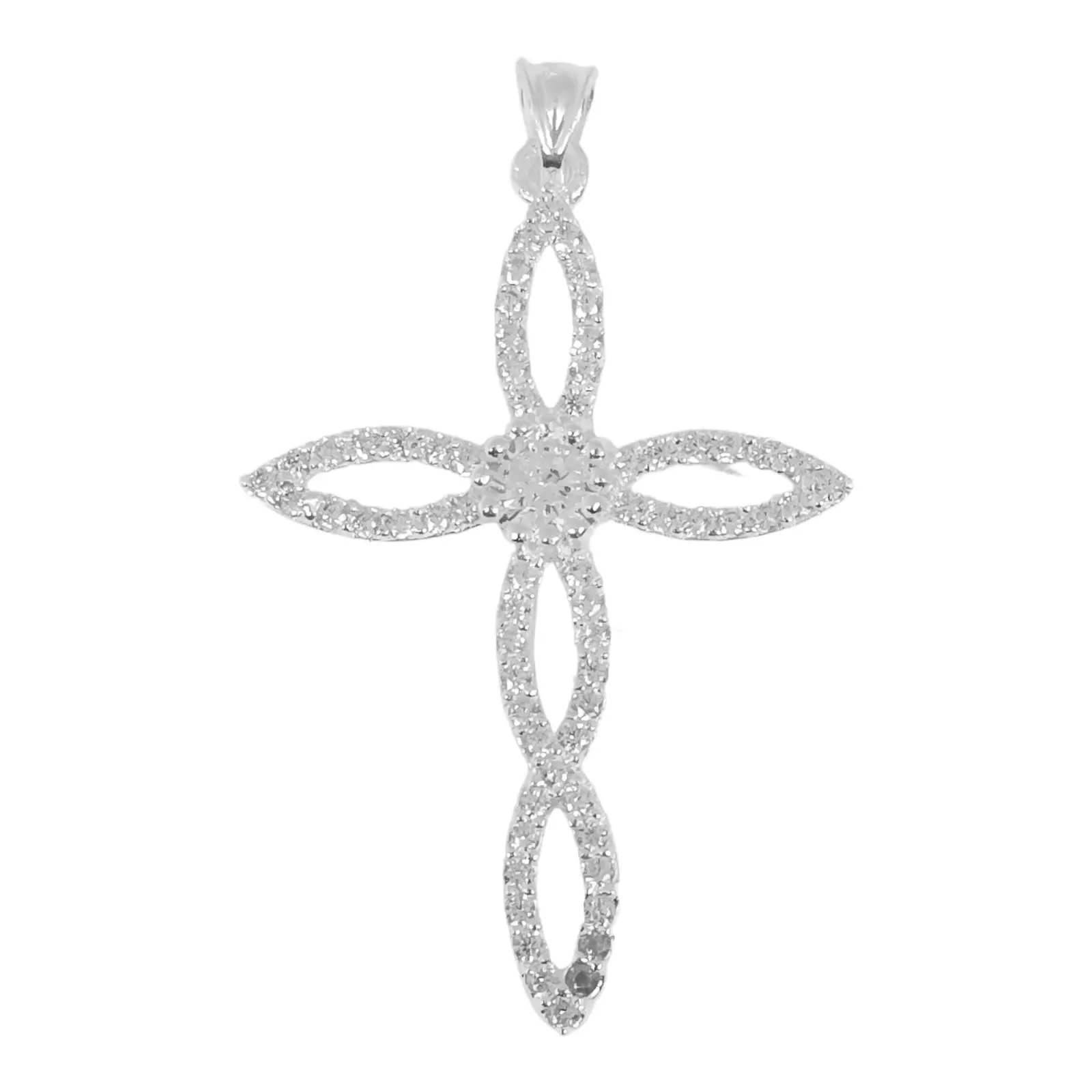 les trésors de lily Pendentif argent 'Croix' blanc argenté 35x27 mm [S0317]