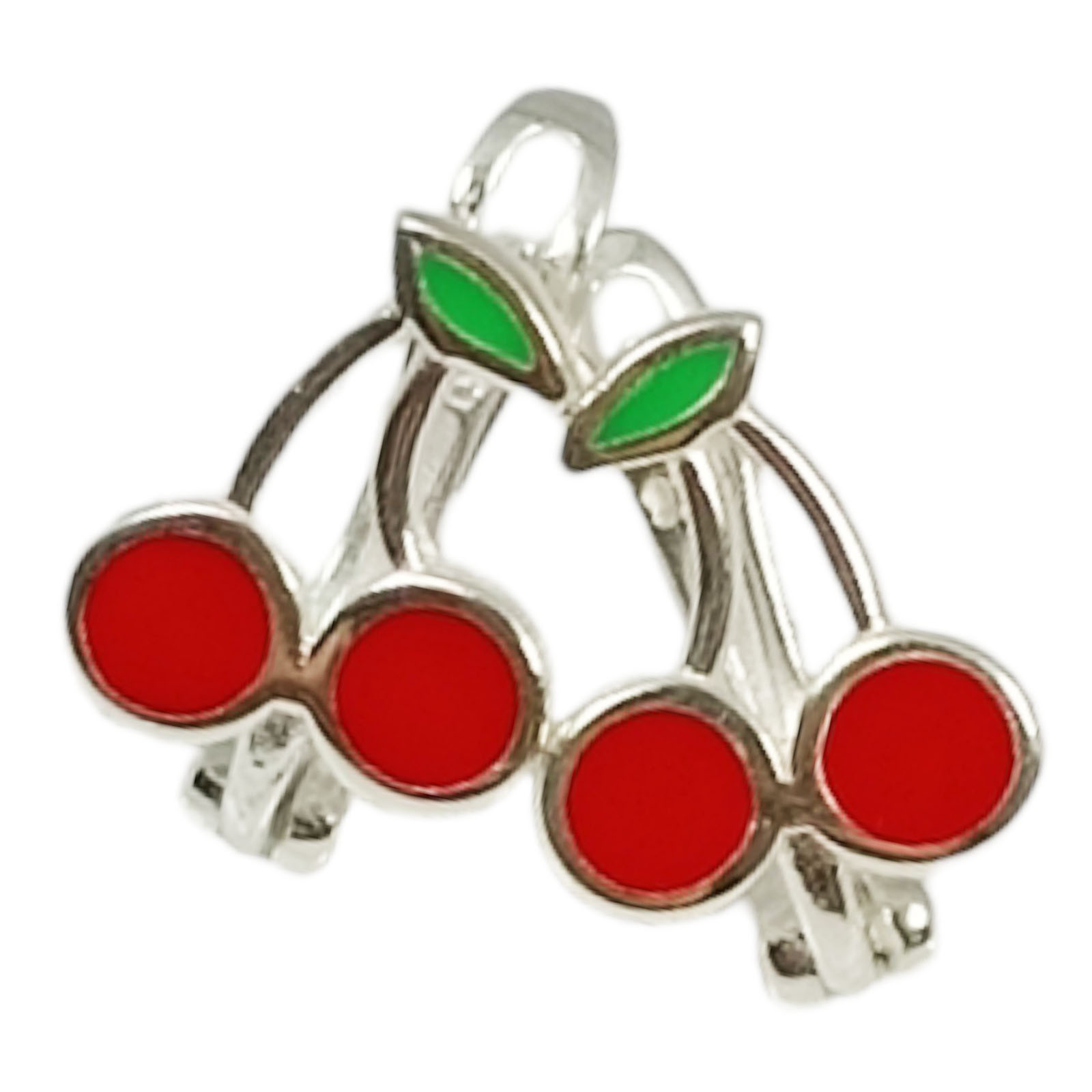 Boucles dormeuses Argent \'Cerises\' rouge argenté - 10x9 mm - [S0341]