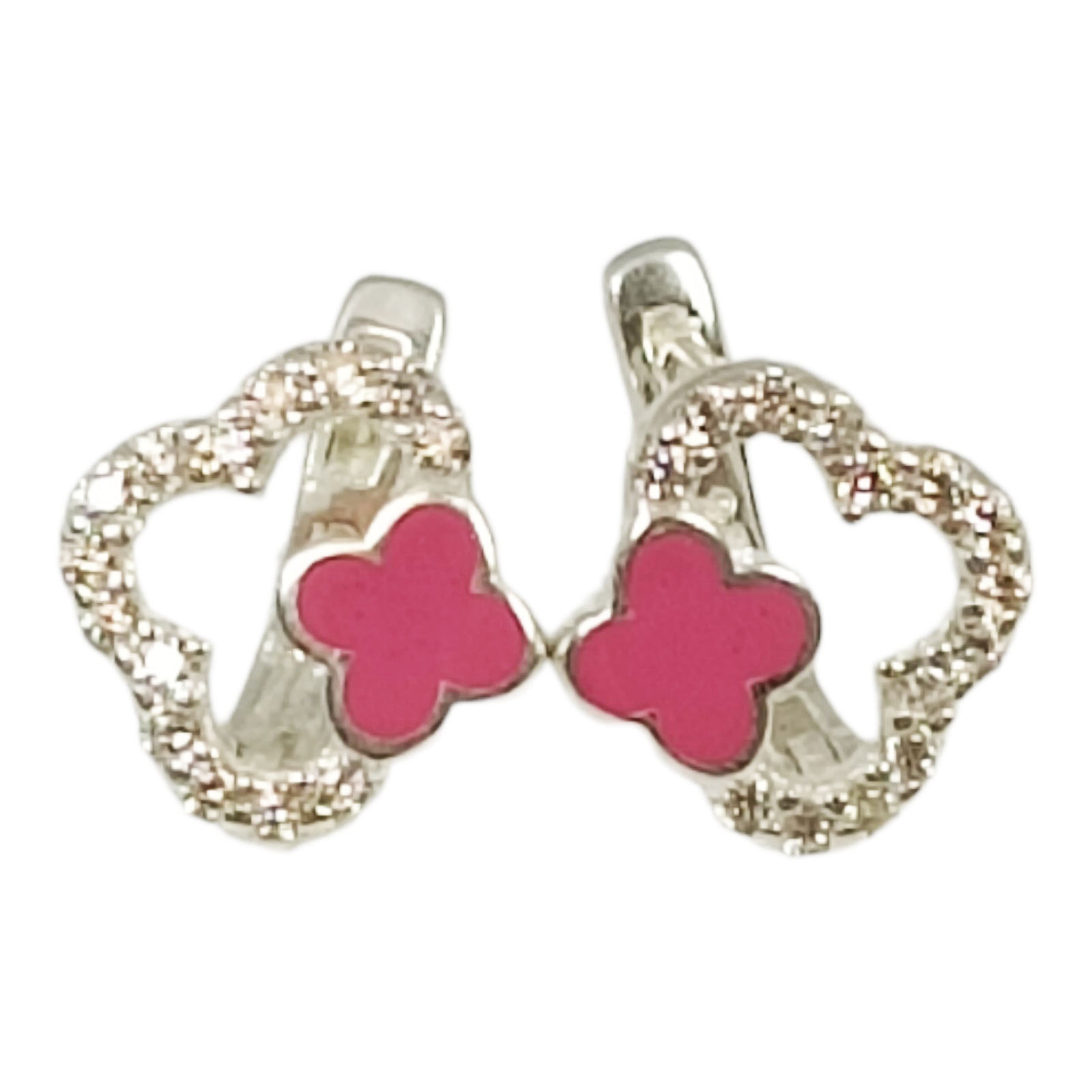 Boucles dormeuses Argent \'Trèfle\' rose argenté - 10 mm  - [S0353]