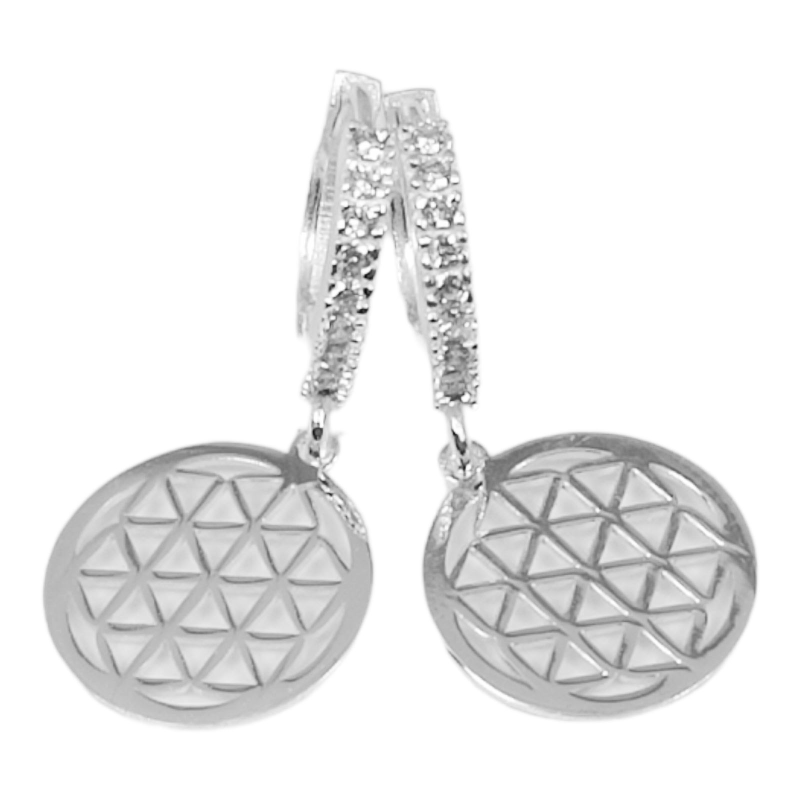 Créoles argent \'Arégonde\' blanc argenté - 12 mm, 12 mm (fleur de vie) - [S0358]