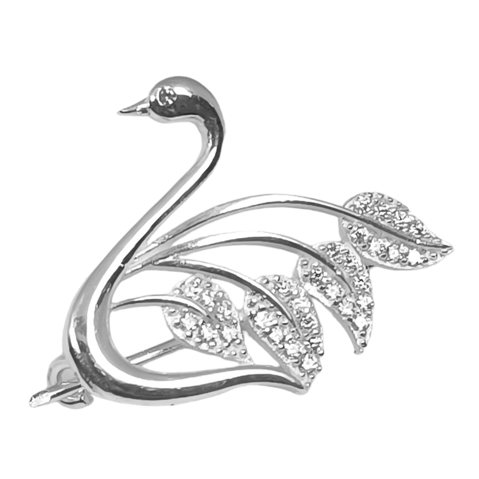Broche Argent \'Cygne\' blanc argenté - 20x20 mm - [S0384]