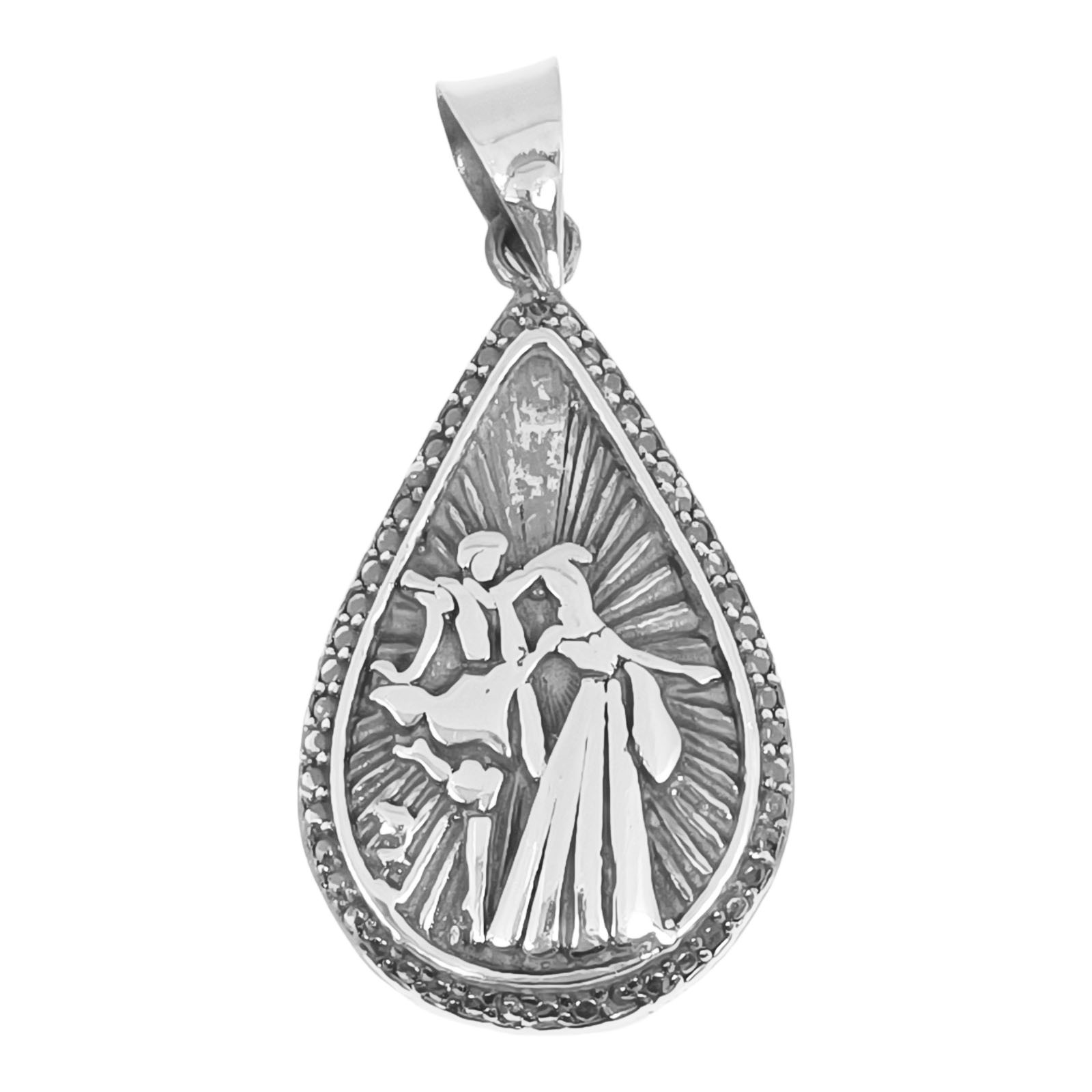 Pendentif Argent \'Couple Dansant\' gris argenté vieilli - 30x20 mm (marcassite) - [S0435]
