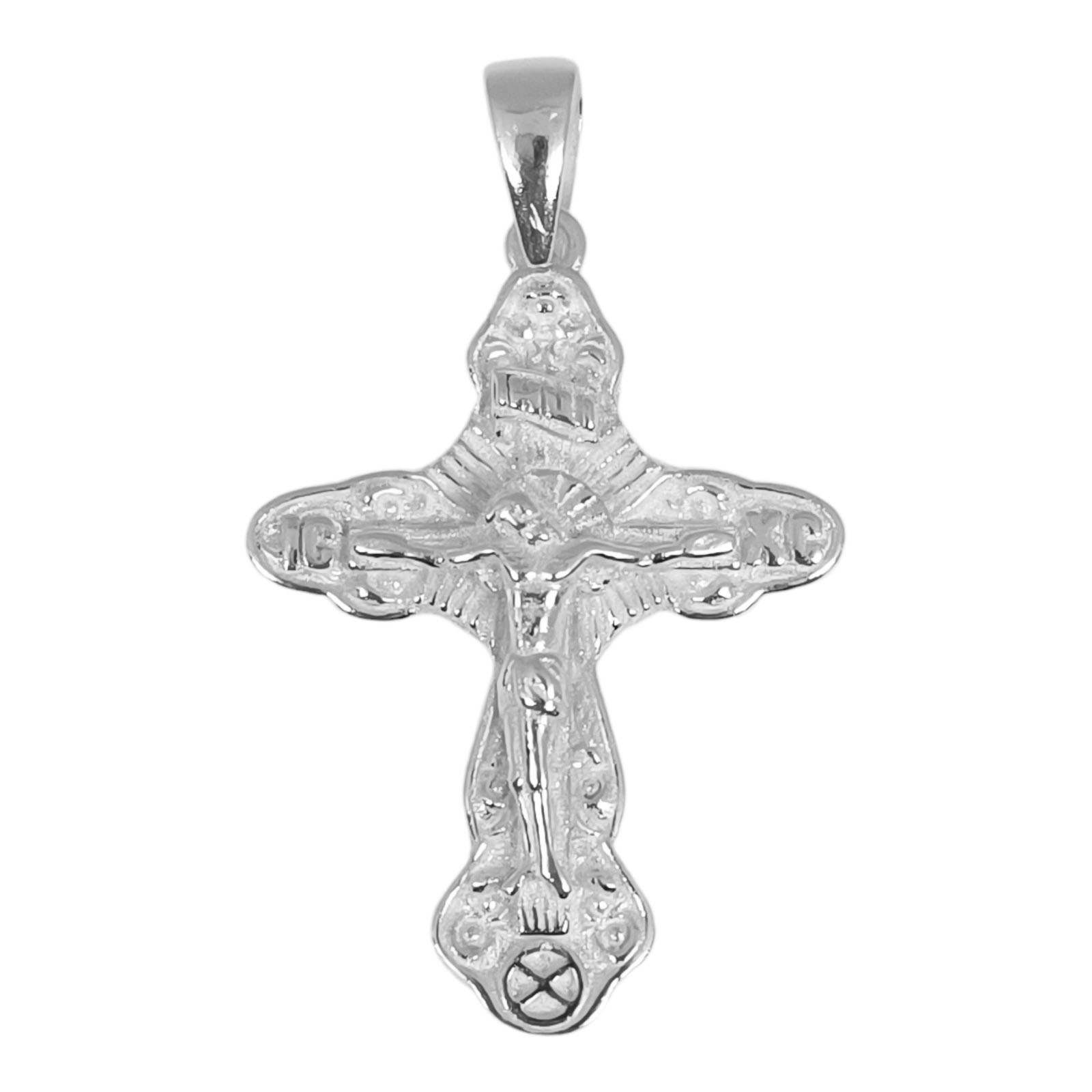 Pendentif Argent \'Crucifix\' argenté (orthodoxe) - 27x22 mm - [S0439]