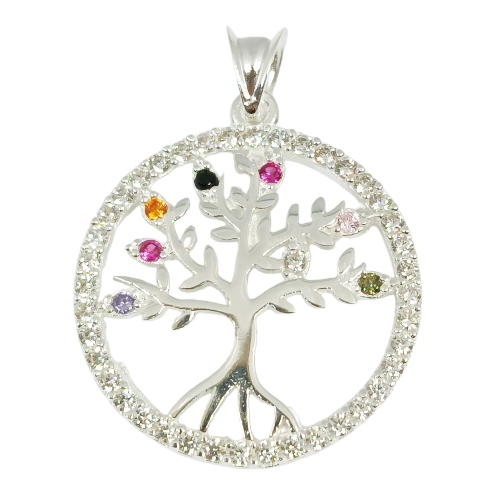 Pendentif Argent \'Arbre de Vie\' multicolore argenté - 20 mm - [S0457]