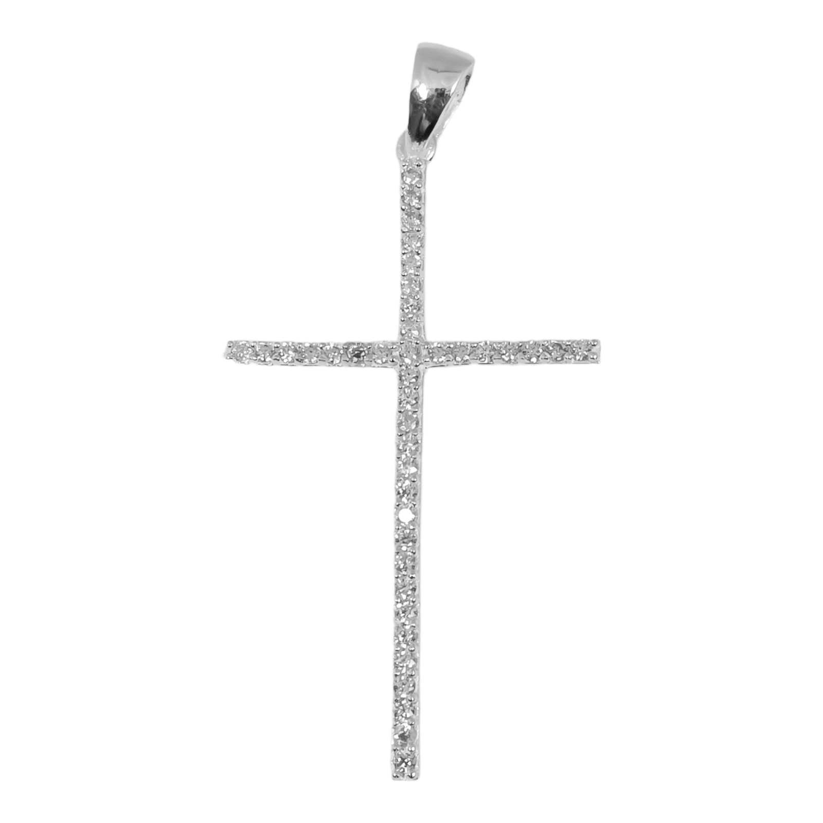 Pendentif Argent \'Croix\' blanc argenté (rhodié) - 38x24 mm - [S0459]
