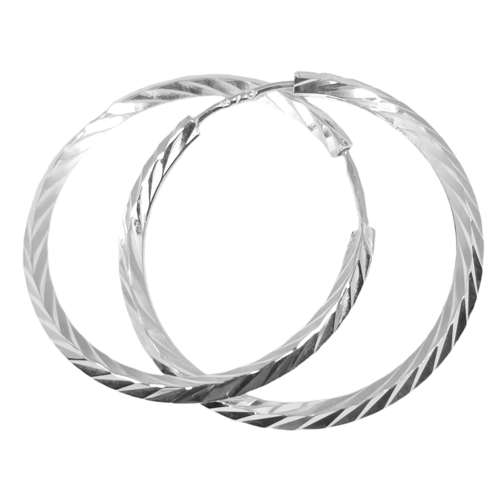 Créoles Argent \'Chorégraphie\' argenté - 30x2 mm (diamantées) - [S0493]