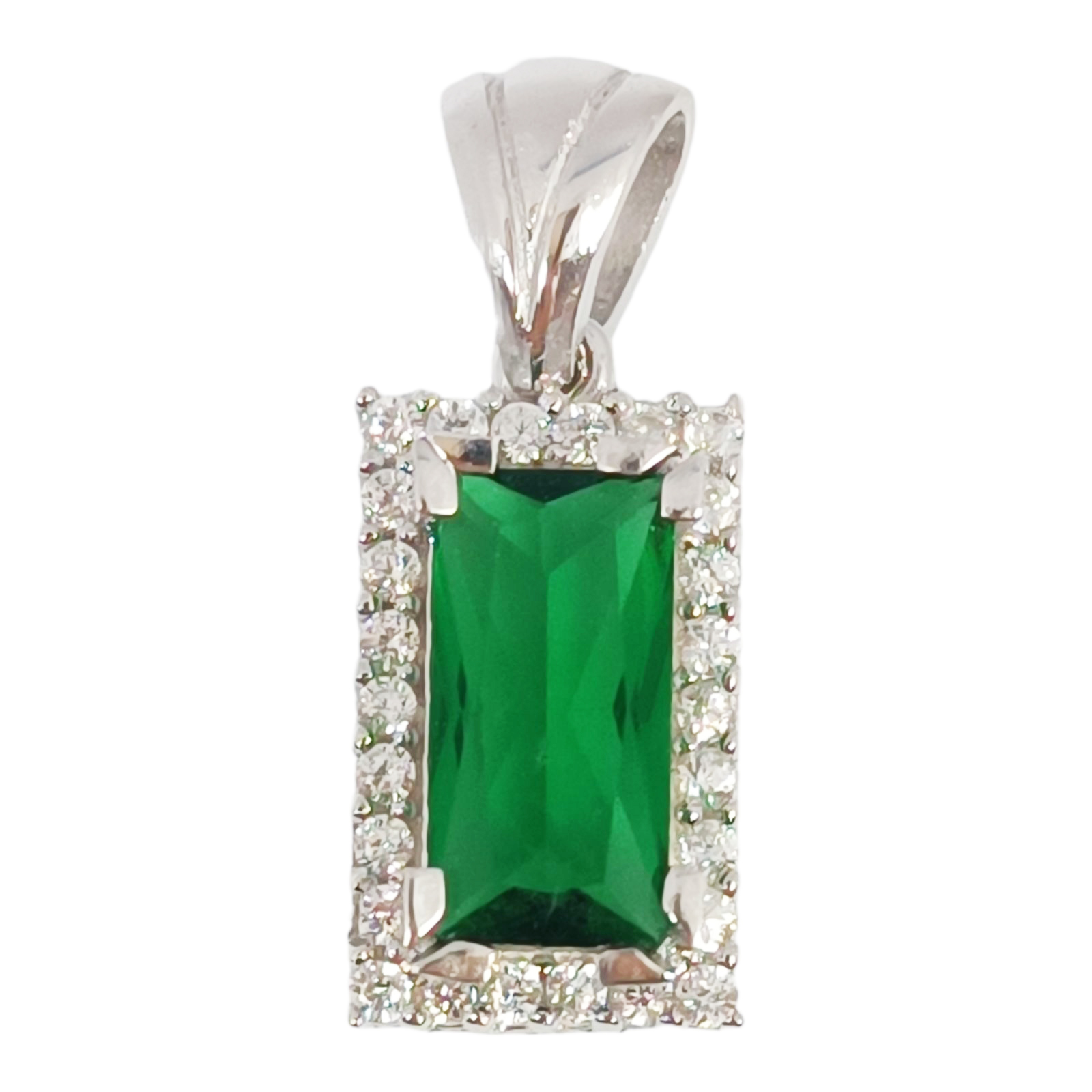 Pendentif Argent \'Arégonde\' vert blanc argenté (rhodié) - 12x8 mm (rectangle) - [S0507]