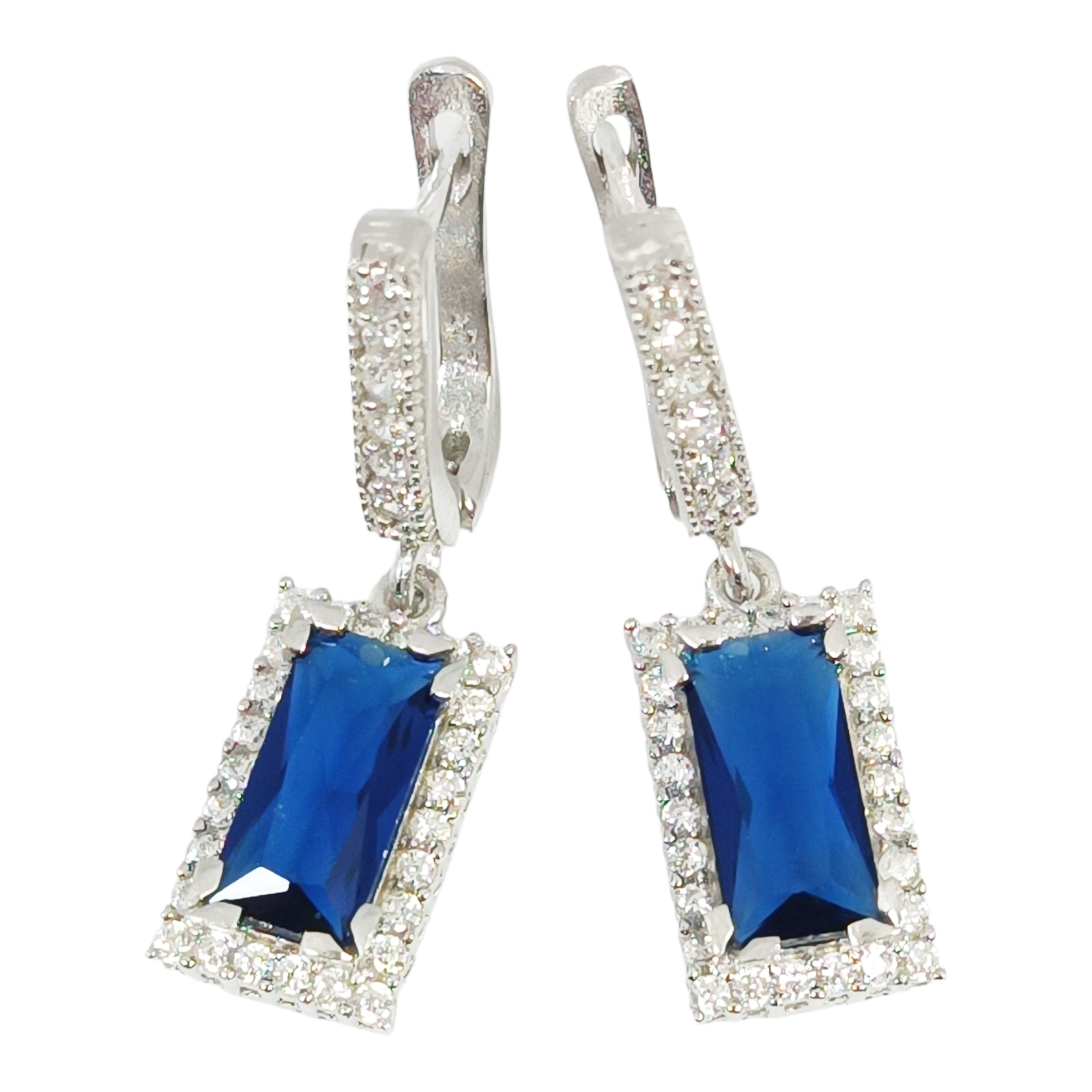 Créoles argent \'Arégonde\' bleu argenté (rhodié) - 13x8 mm (rectangle) - [S0509]