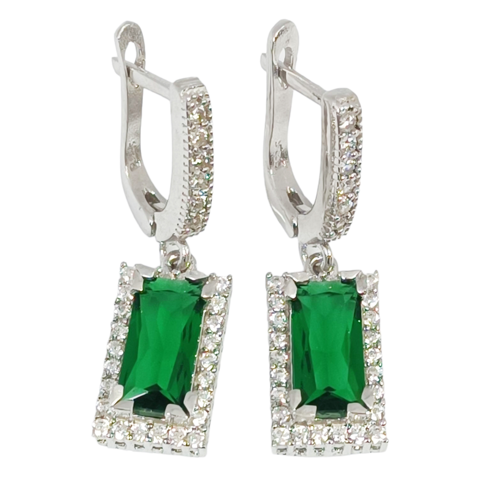 Créoles argent \'Arégonde\' vert argenté (rhodié) - 13x8 mm (rectangle) - [S0510]