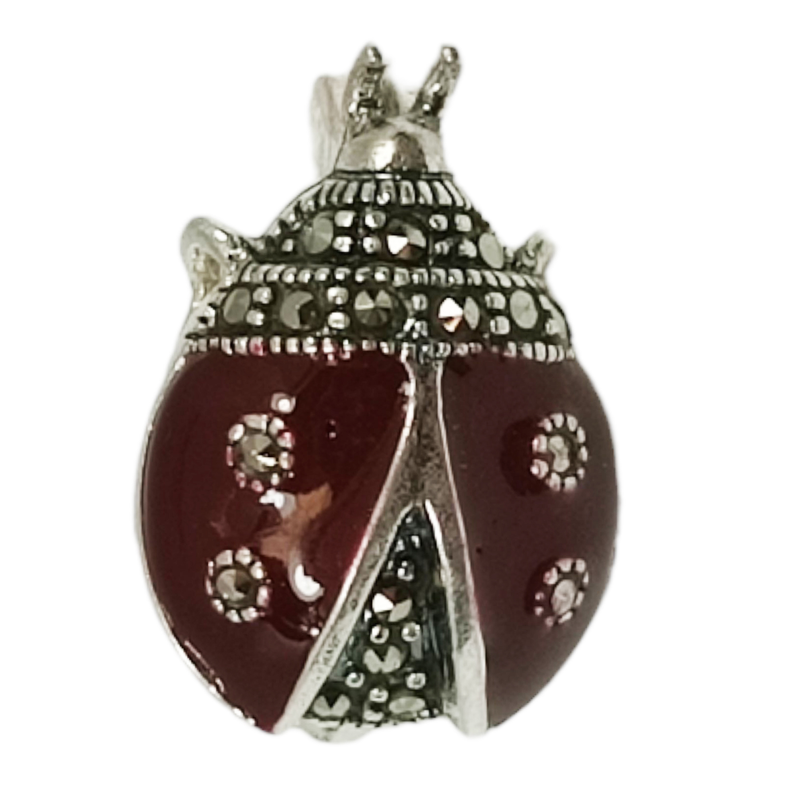 Broche Argent \'Sappho\' marron gris marcassite (coccinelle) - 19x14 mm - [S0520]