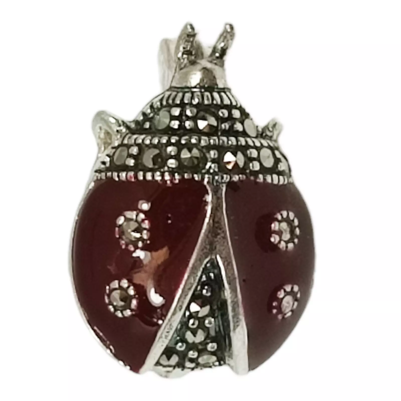 les trésors de lily Broche Argent 'Sappho' marron gris marcassite (coccinelle) 19x14 mm [S0520]