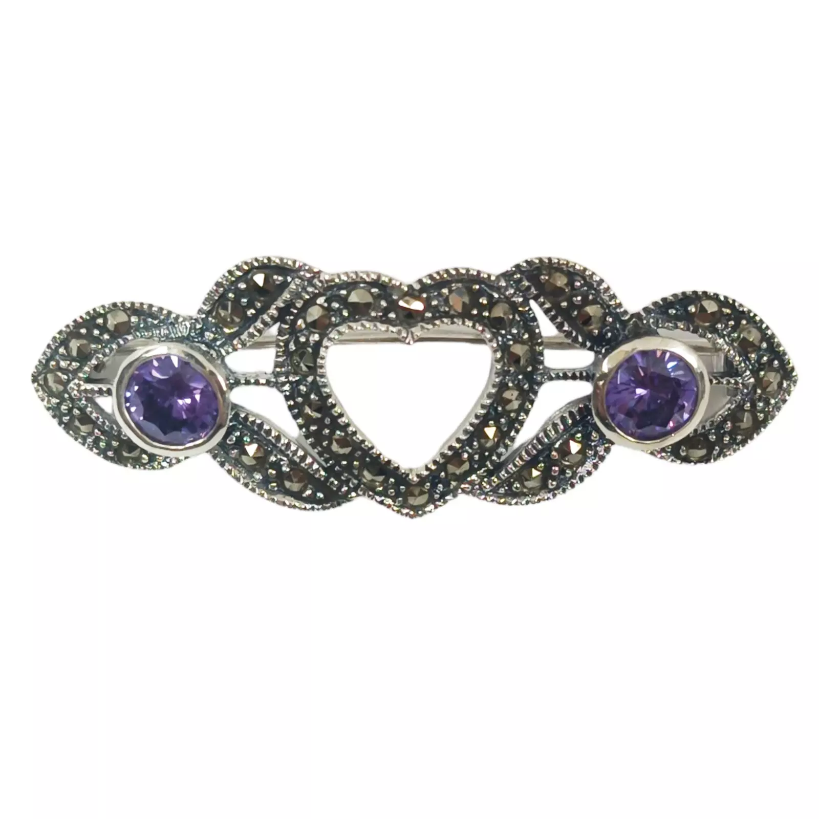 les trésors de lily Broche Argent 'Sappho' violet marcassite argenté 45x15 mm [S0536]