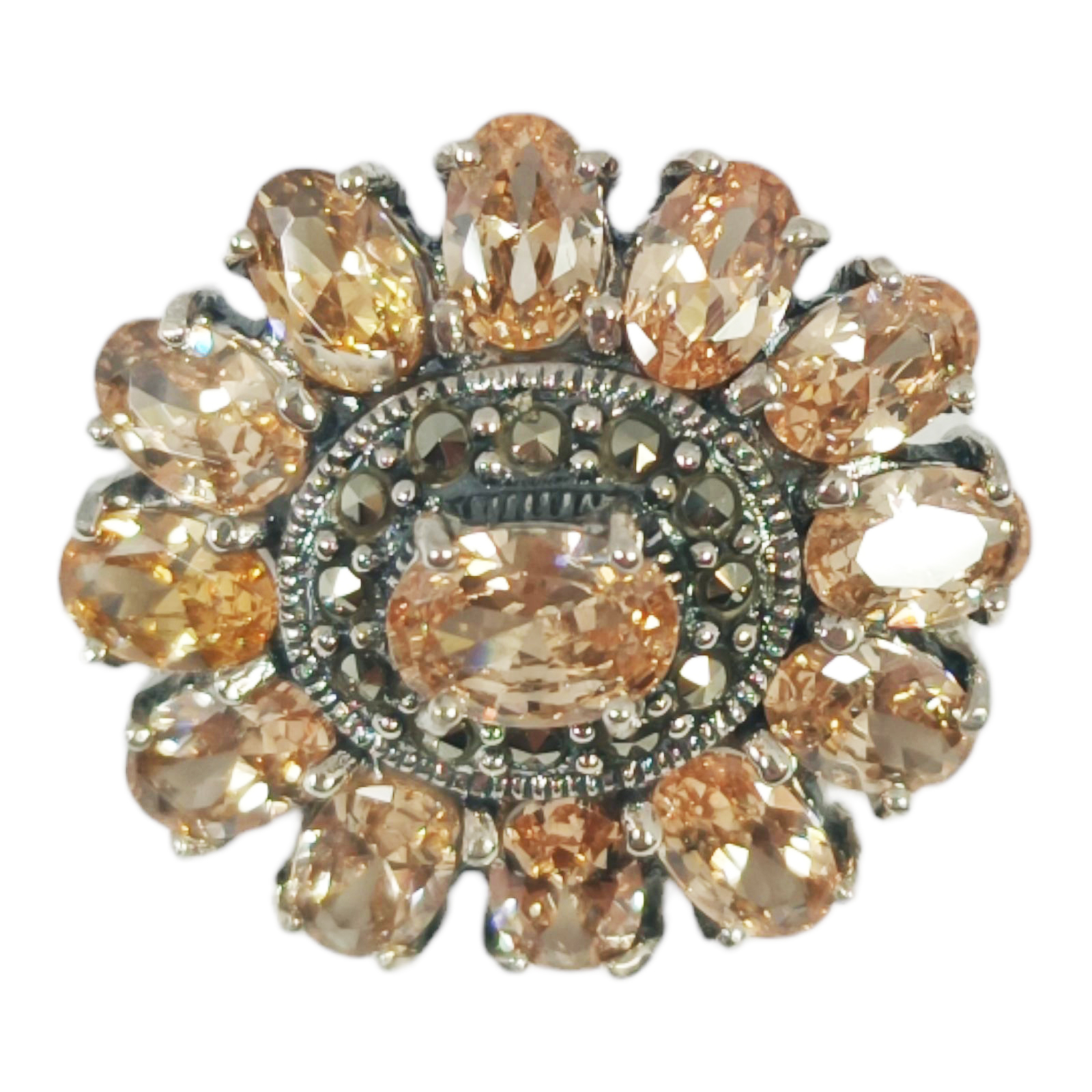 Broche Argent \'Sappho\' beige marcassite argenté - 25x22 mm - [S0539]