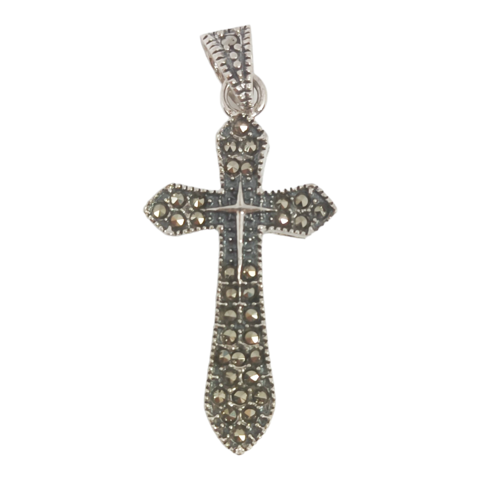 Pendentif Argent \'Croix\' gris marcassite argenté - 27x16 mm - [S0572]