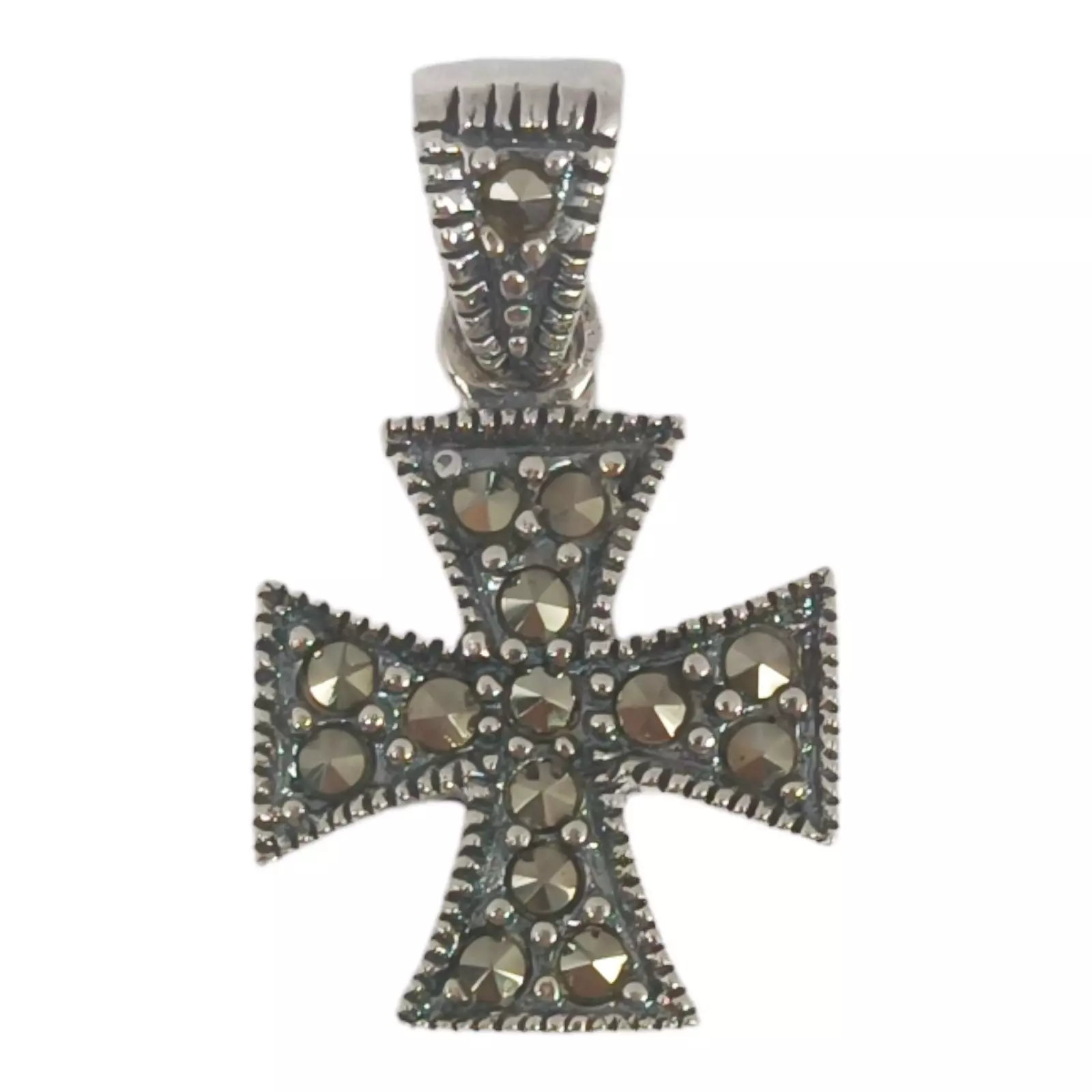 les trésors de lily Pendentif Argent 'Croix' gris marcassite argenté 13 mm (croix des templiers) [S0575]