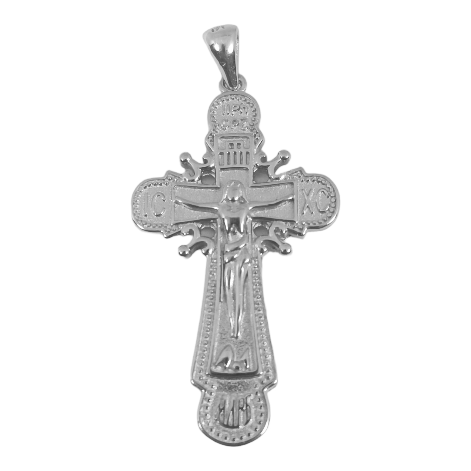 Pendentif Argent \'Crucifix\' argenté (orthodoxe) - 33x20 mm - [S0578]